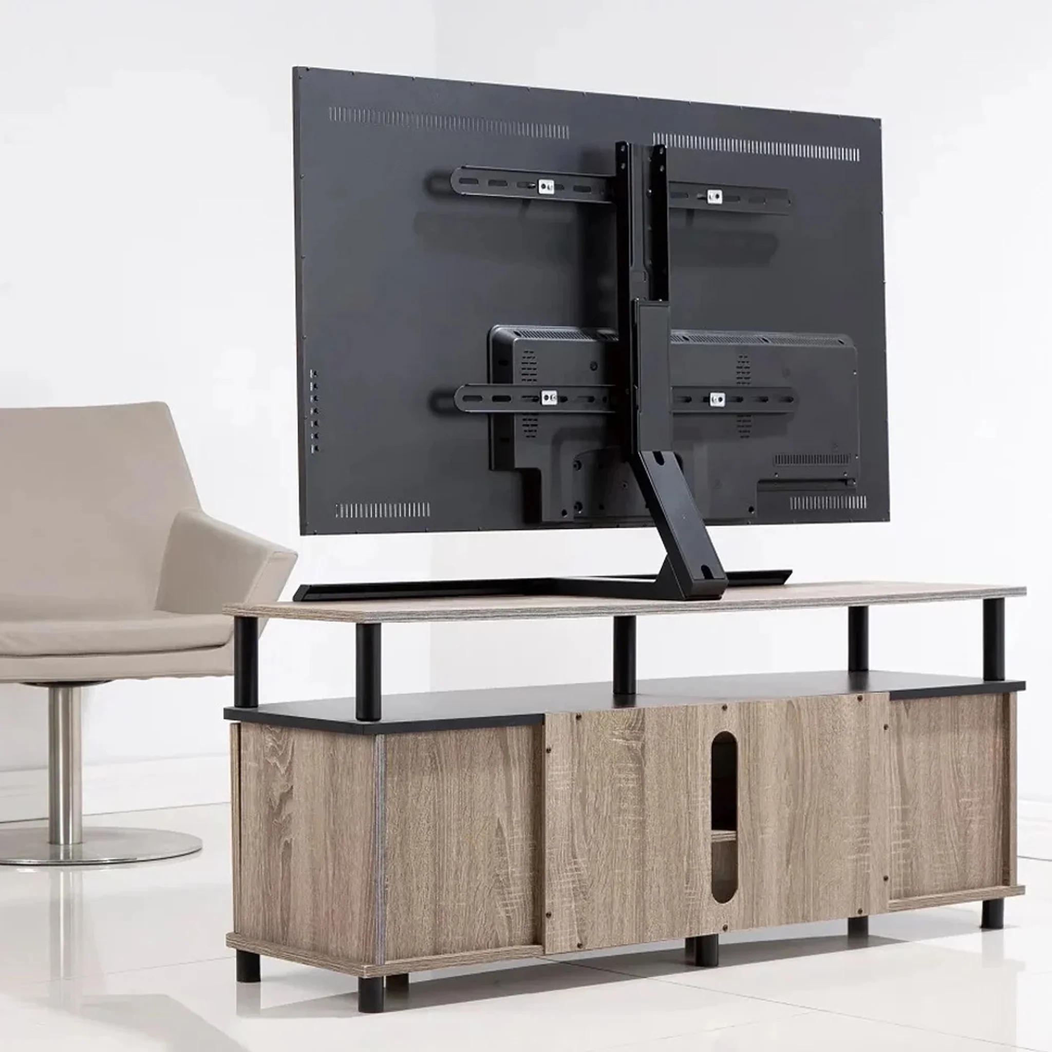 37 inch - 82 inch Contemporary Aluminum Pedestal Tabletop TV Stand, SH-4275B - Image 6