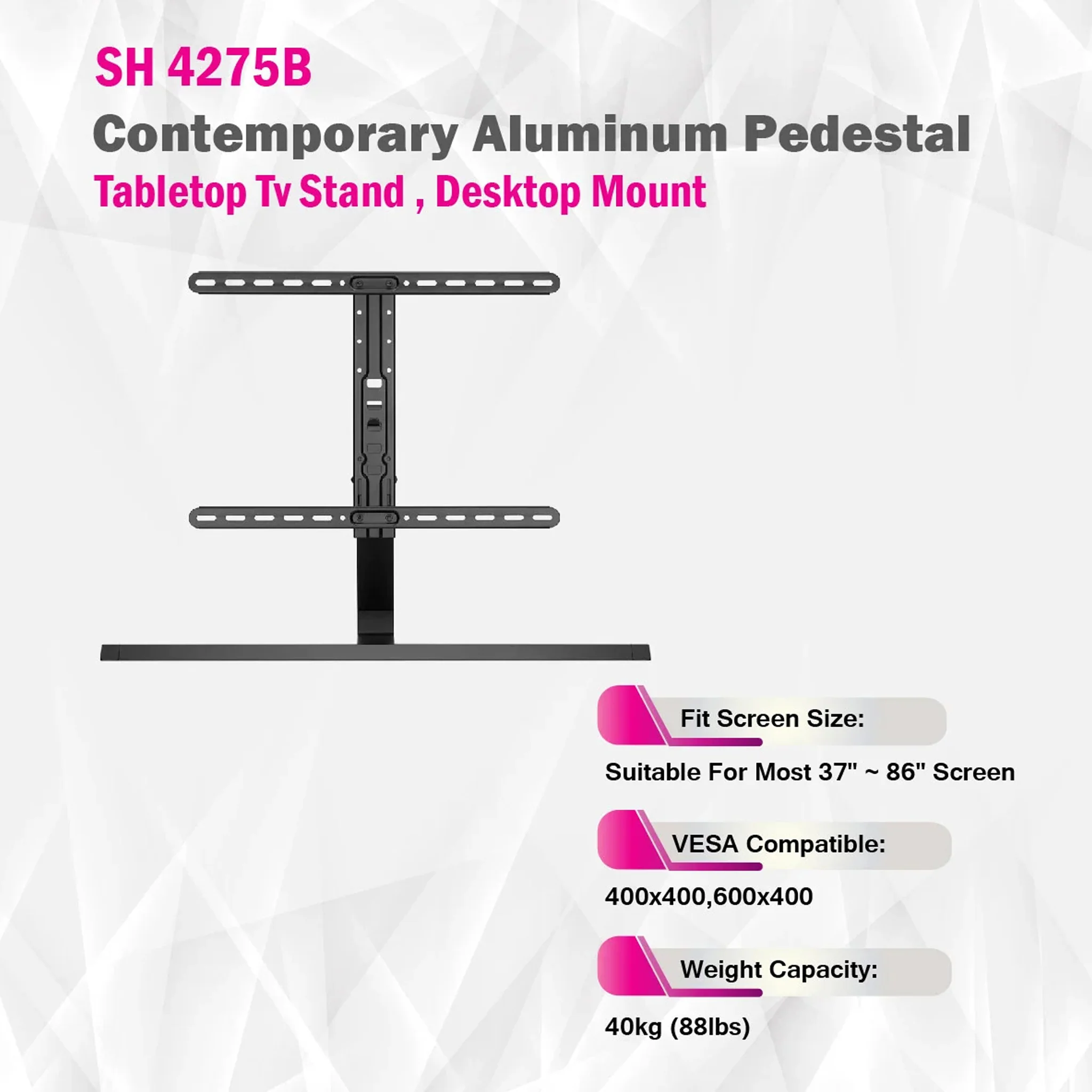37 inch - 82 inch Contemporary Aluminum Pedestal Tabletop TV Stand, SH-4275B - Image 8