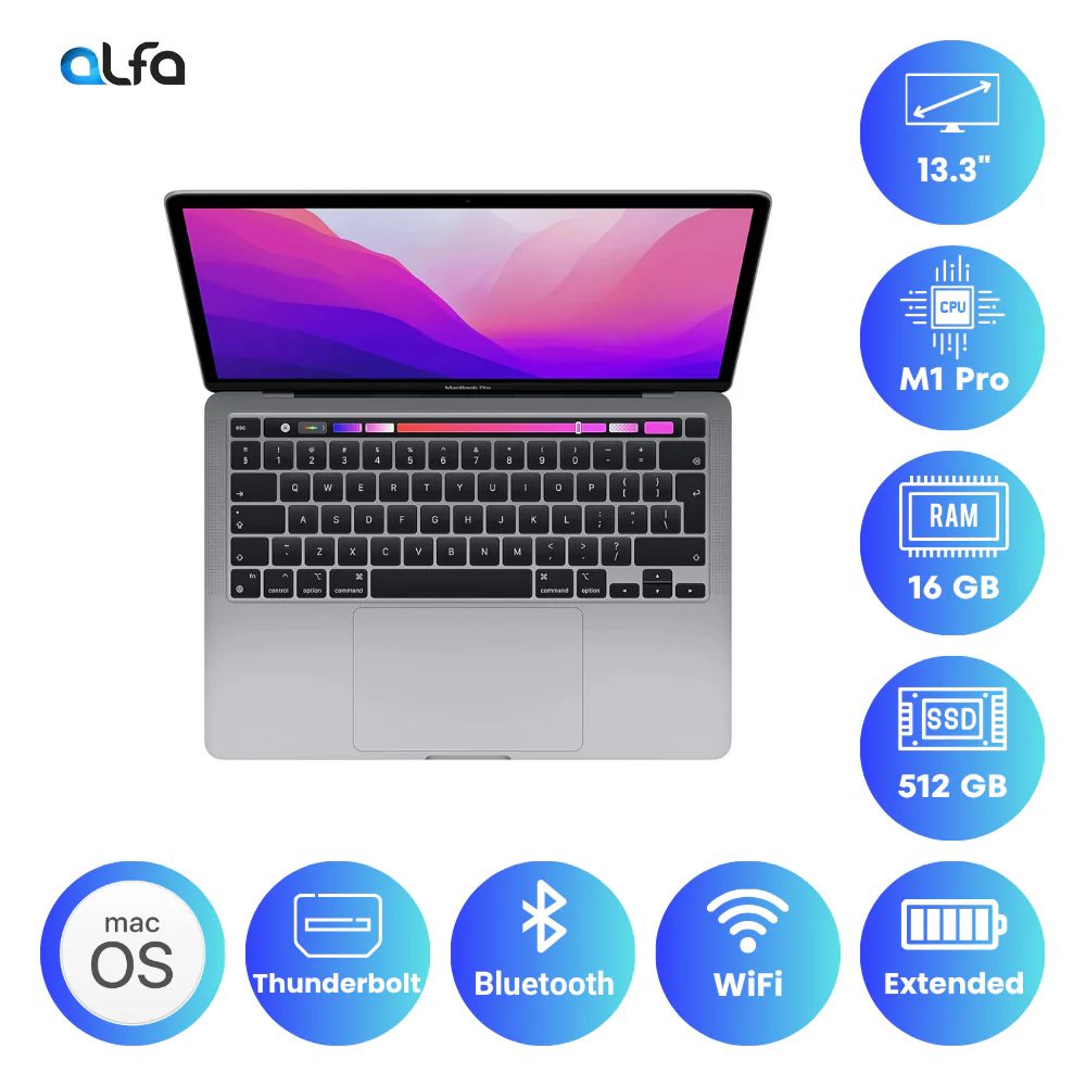 Apple MacBook Pro (13-inch, Apple M1 chip, 16GB RAM, 512GB SSD) Space Grey with TouchBar, M1 Pro - Image 2
