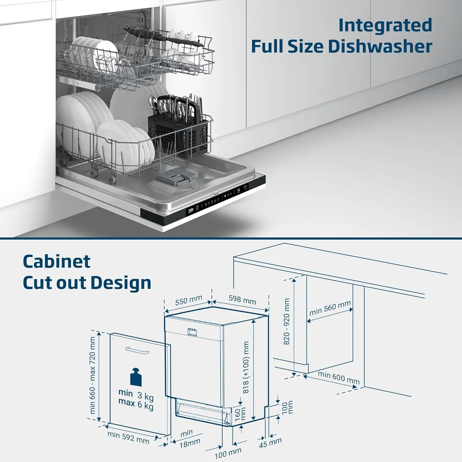 Beko 13 Place Built-in Dishwasher, DVN04X20S - Image 5