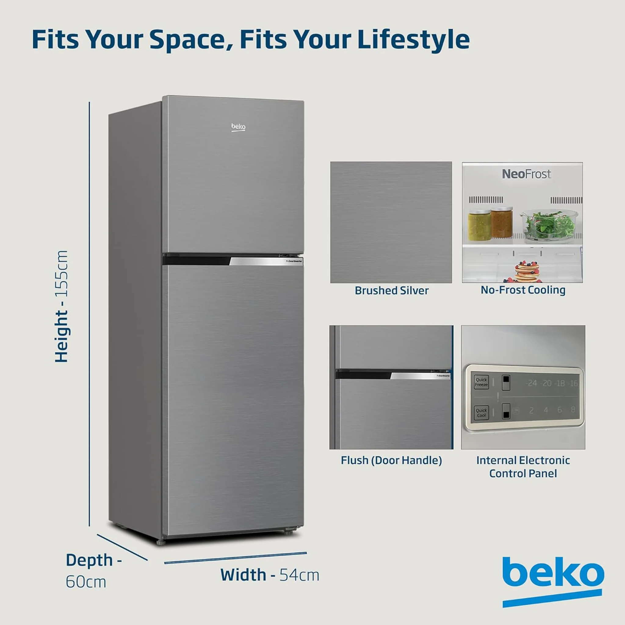 Beko 300L Top Mount Refrigerator, RDNT300XS - Image 3