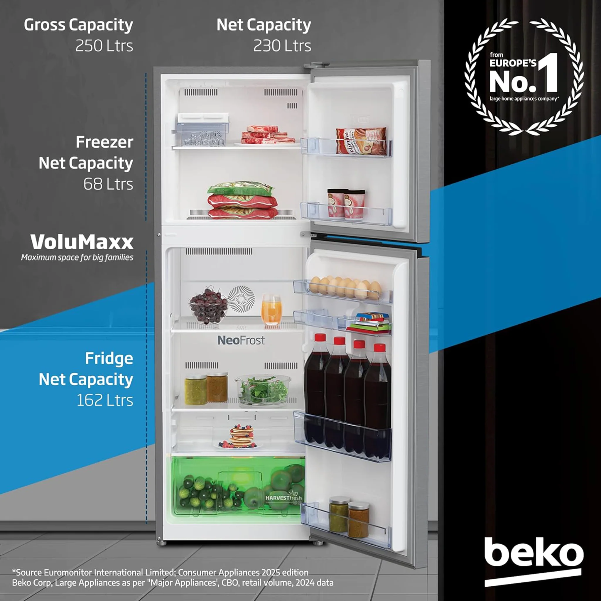 Beko 300L Top Mount Refrigerator, RDNT300XS - Image 4