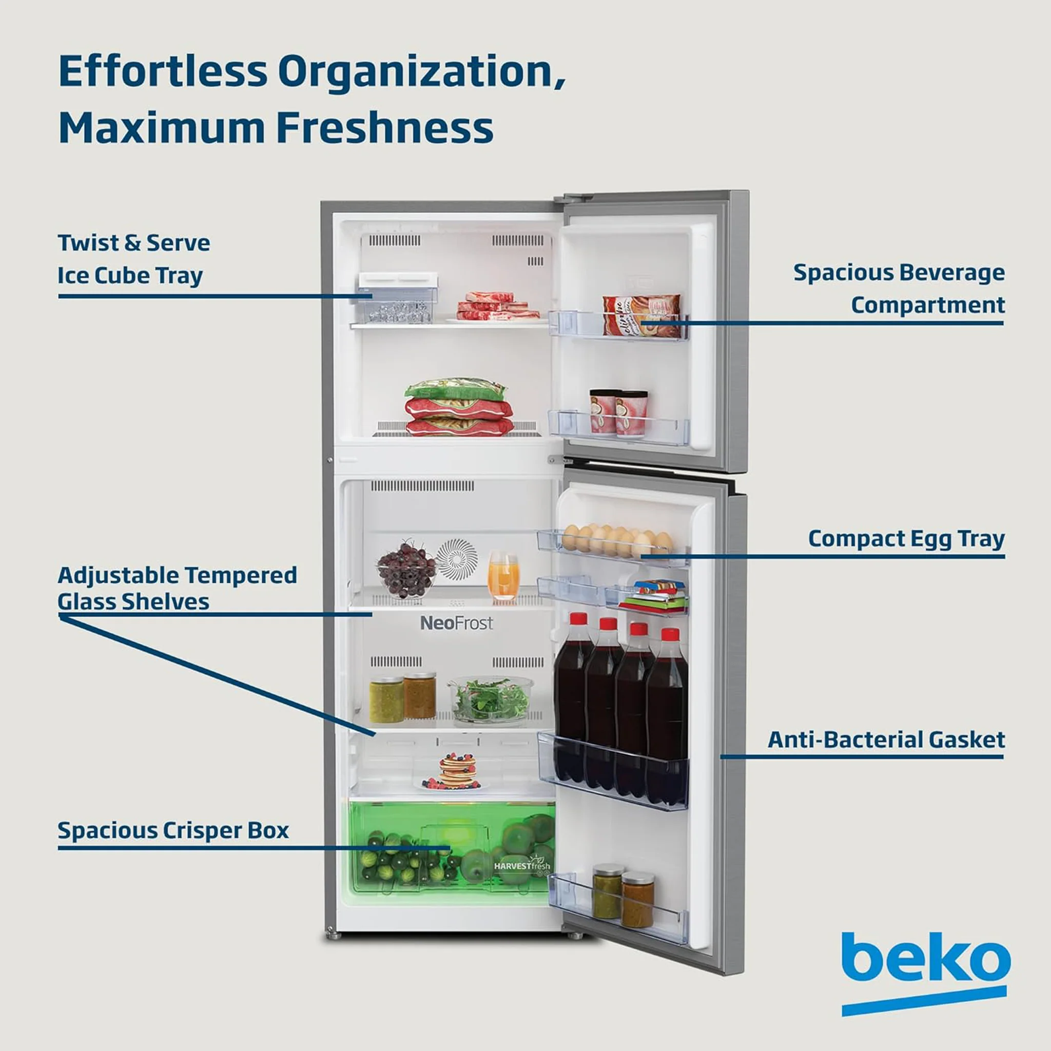 Beko 300L Top Mount Refrigerator, RDNT300XS - Image 5