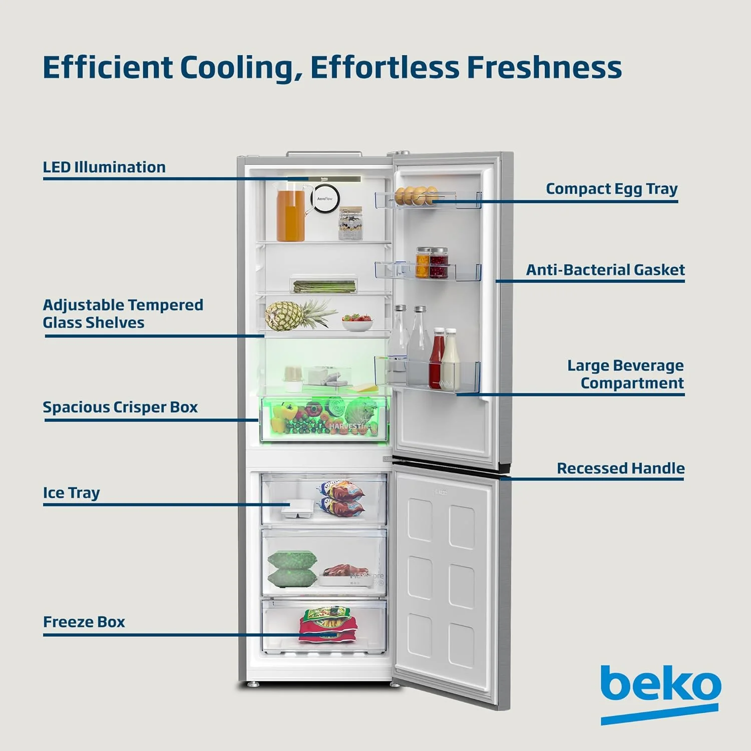 Beko 400L Double Door Refrigerator, RDNE400CS - Image 4