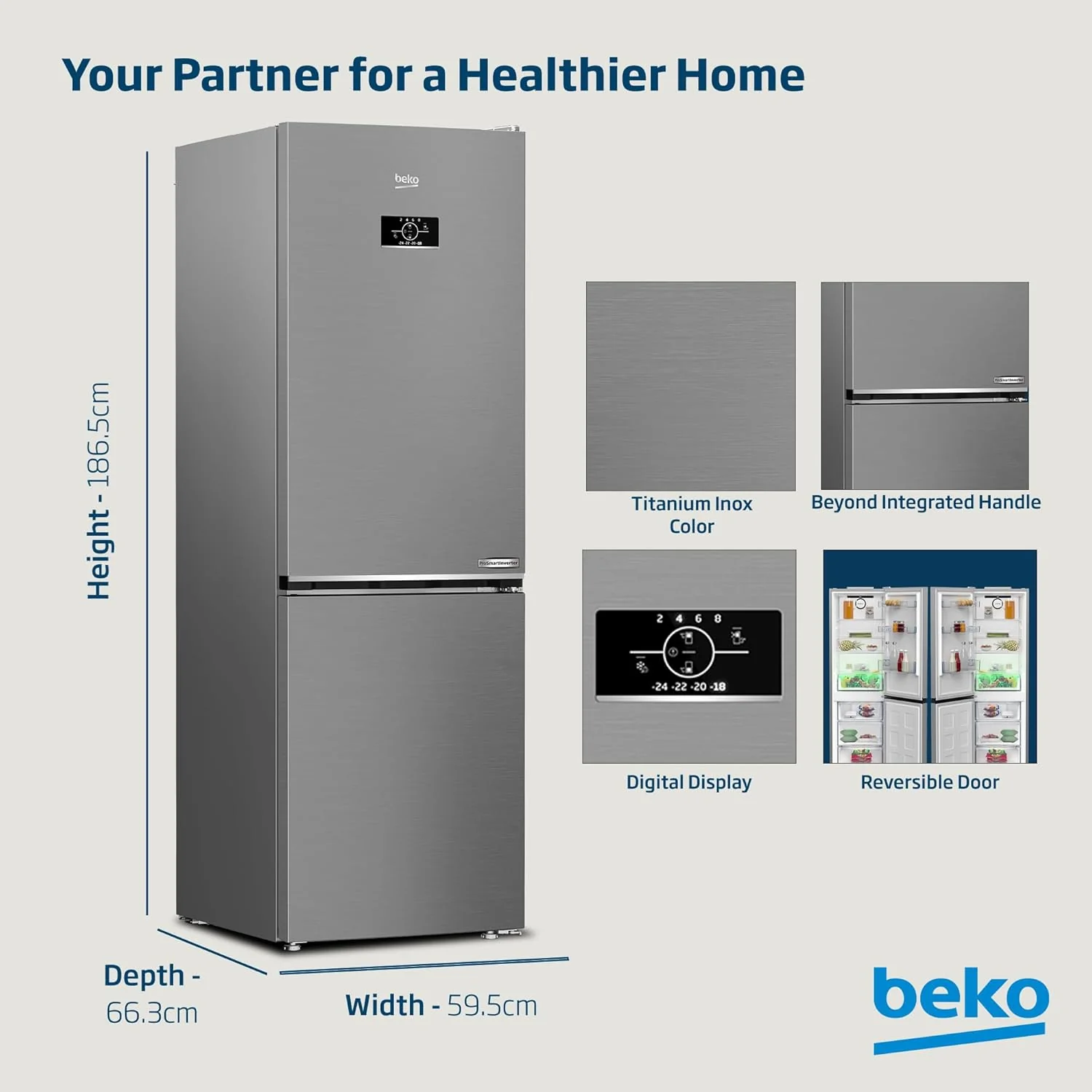 Beko 400L Double Door Refrigerator, RDNE400CS - Image 5