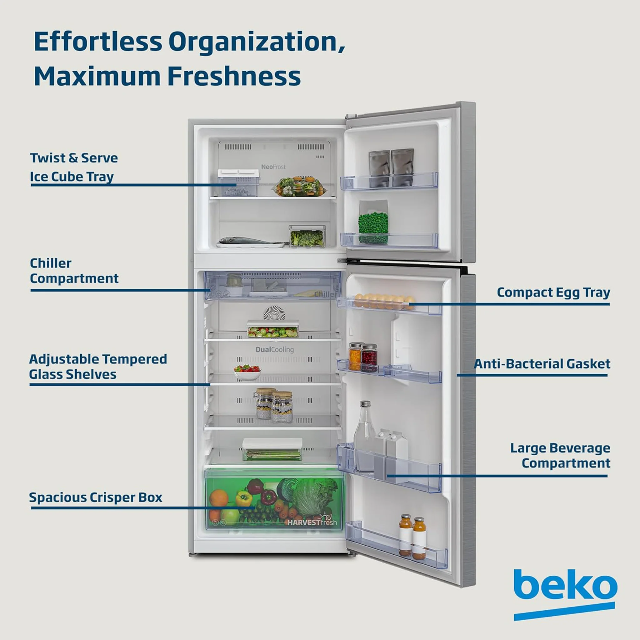 Beko 409L Double Door Refrigerator, RDNT401XS - Image 4