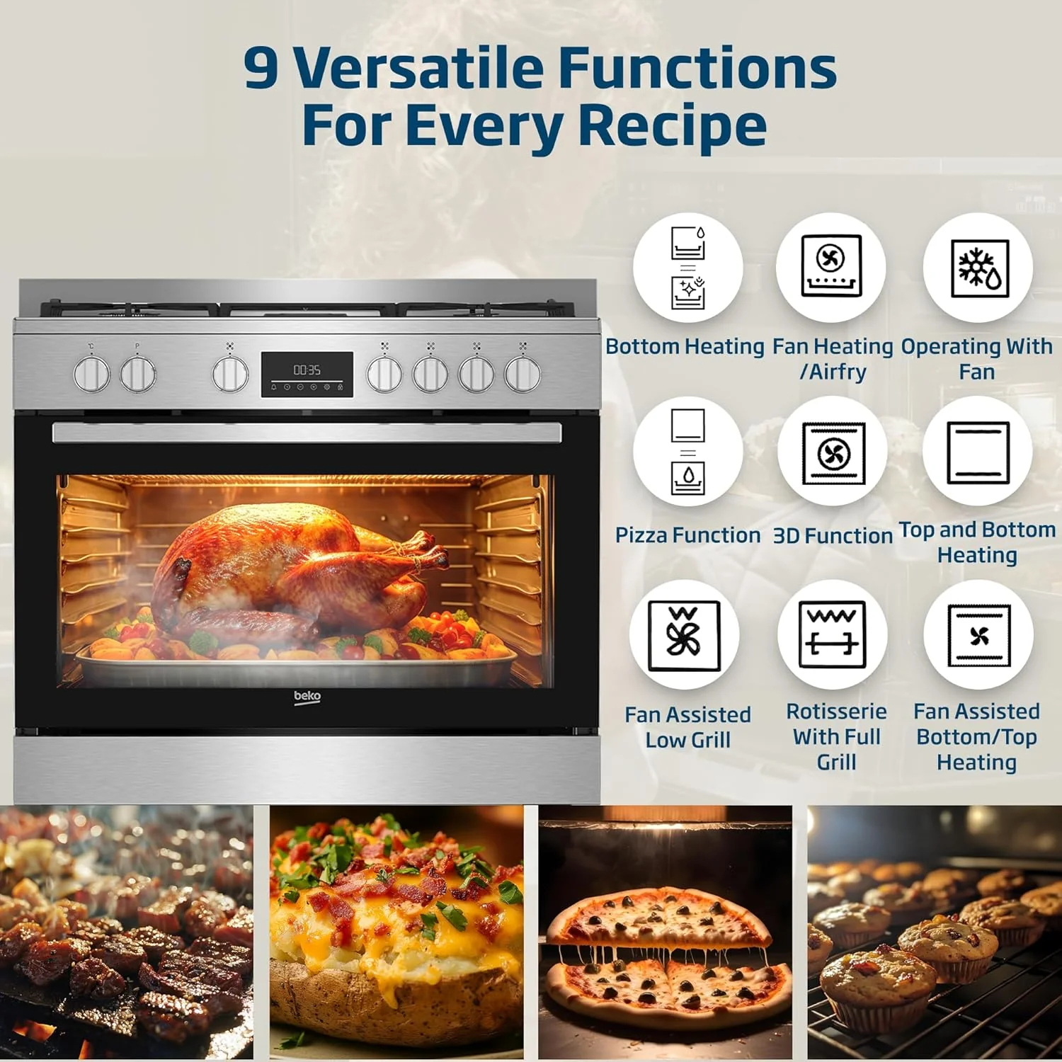 Beko 90X60 Cm 5 Burner Cooking Range, BGTW 11227 EXA - Image 4