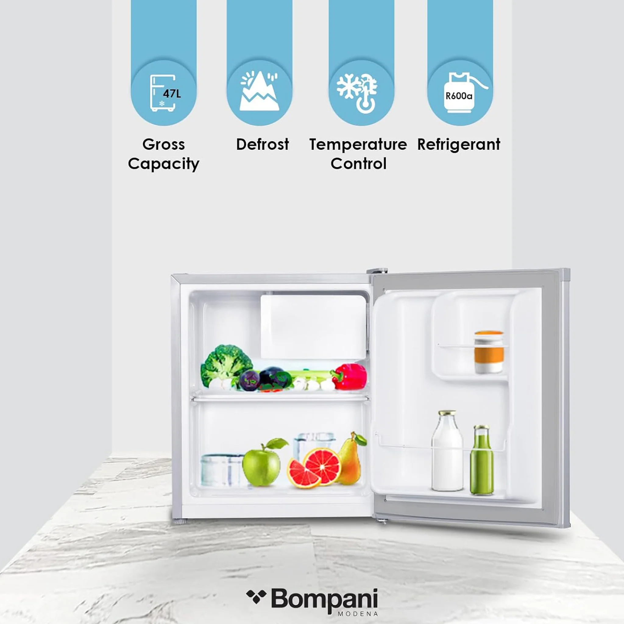 Bompani 64L Single Door Refrigerator, BR-64 SLVR - Image 3