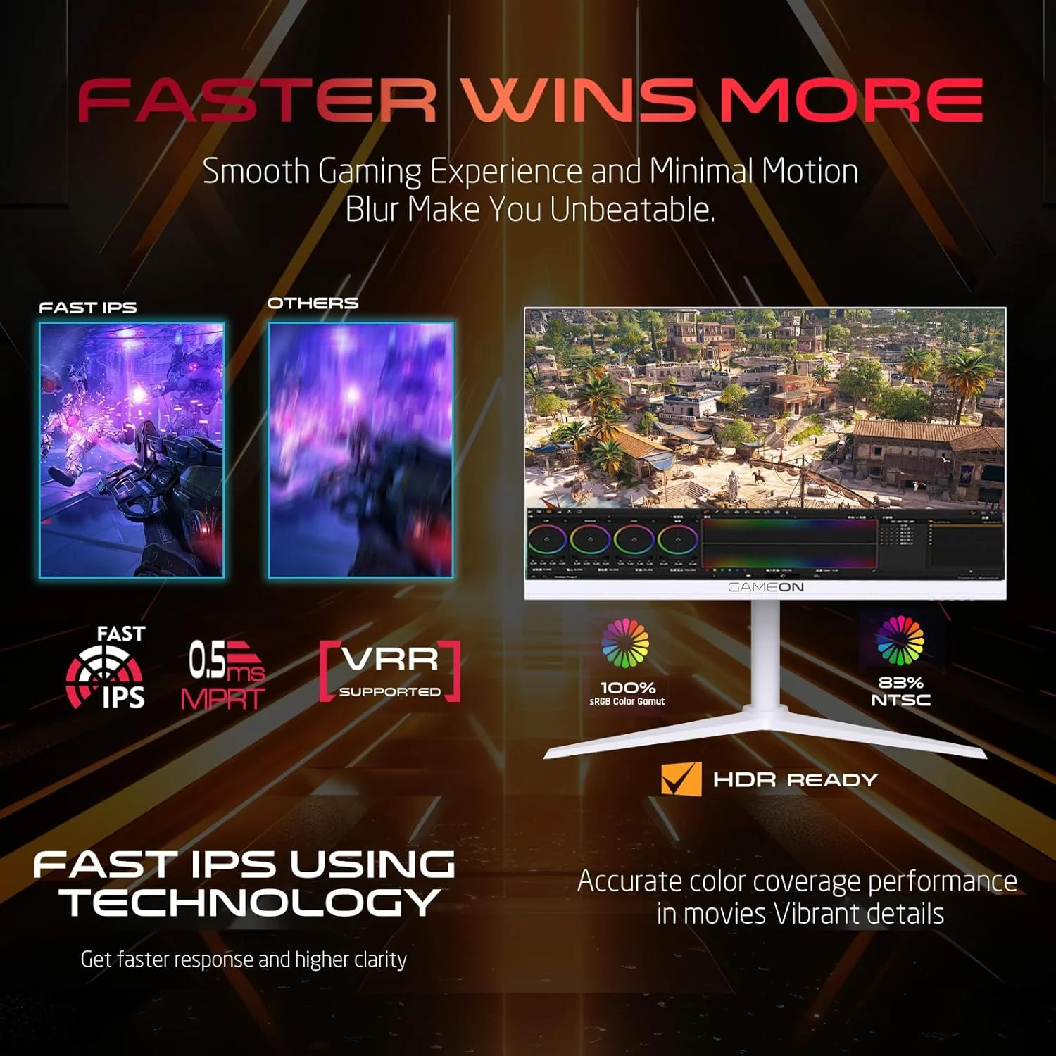 Gameon 24 inch Arctic Pro Series Gaming Monitor - 190Hz, GOA24FHD190IPS - Image 3