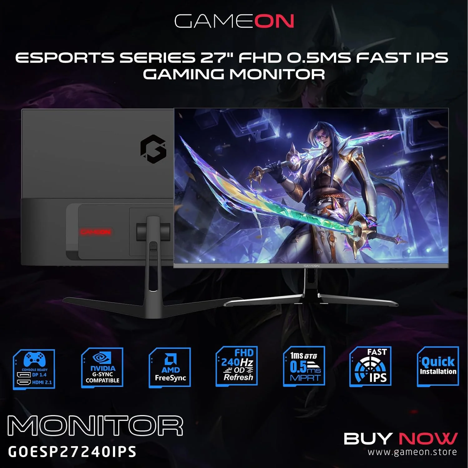 Gameon 27 inch FHD IPS Gaming Monitor - 240Hz, GOESP27240IPS - Image 4