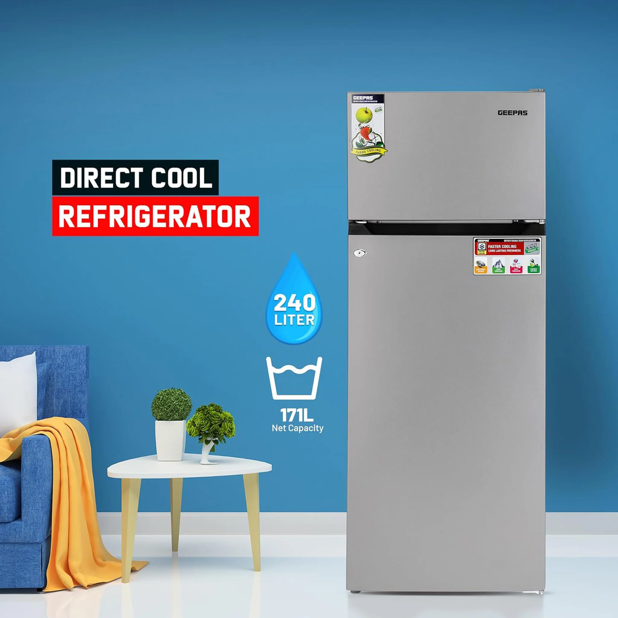 Geepas 240L Top Mount Refrigerator, GRF2400SXE - Image 3