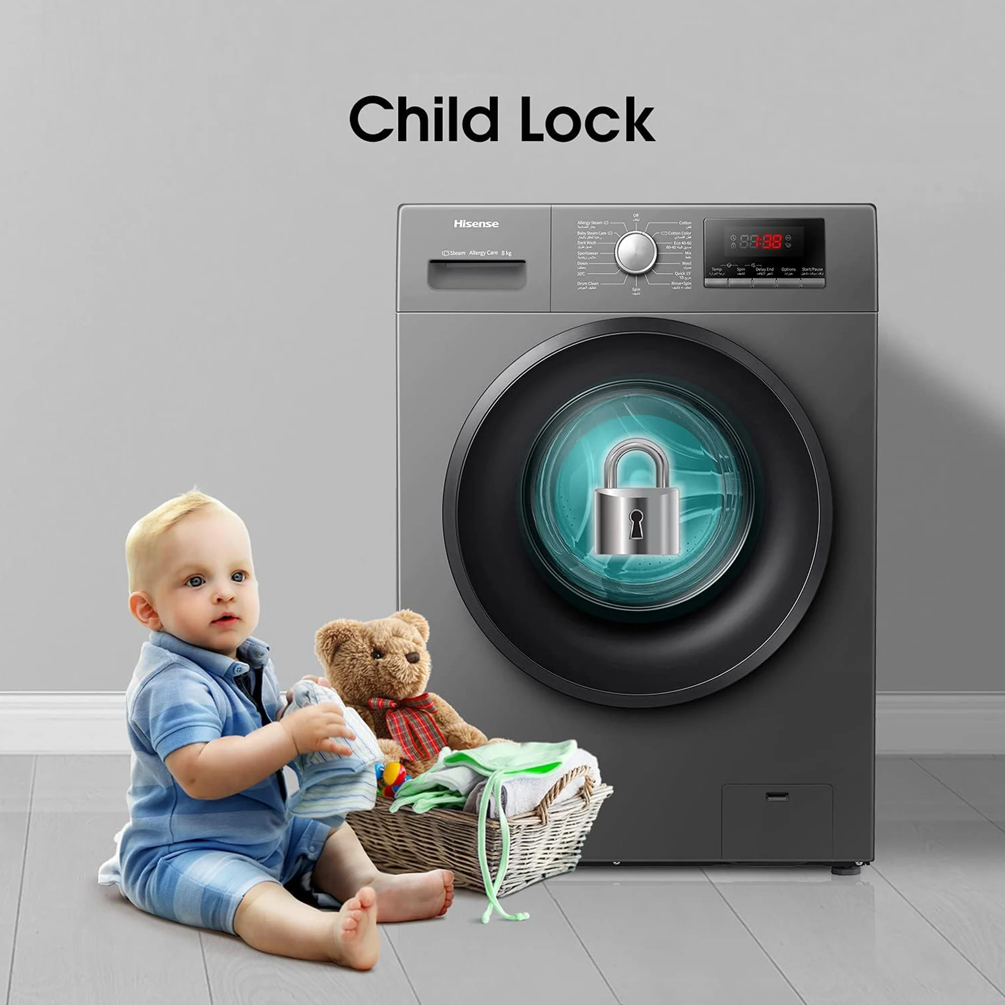 Hisense 8KG Fully Automatic Washing Machine, WFSQ8012VMT - Image 9
