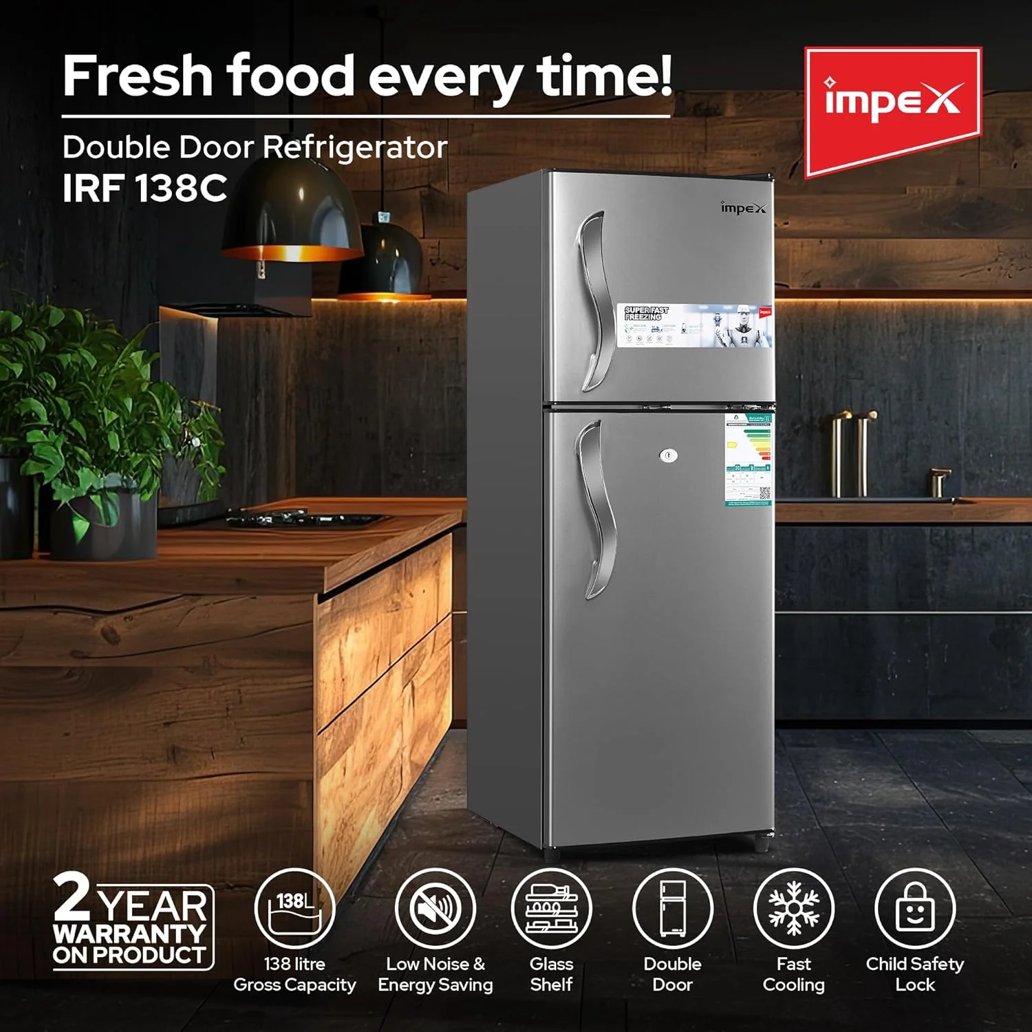 Impex 138L Double Door Refrigerator, IRF 138C - Image 3