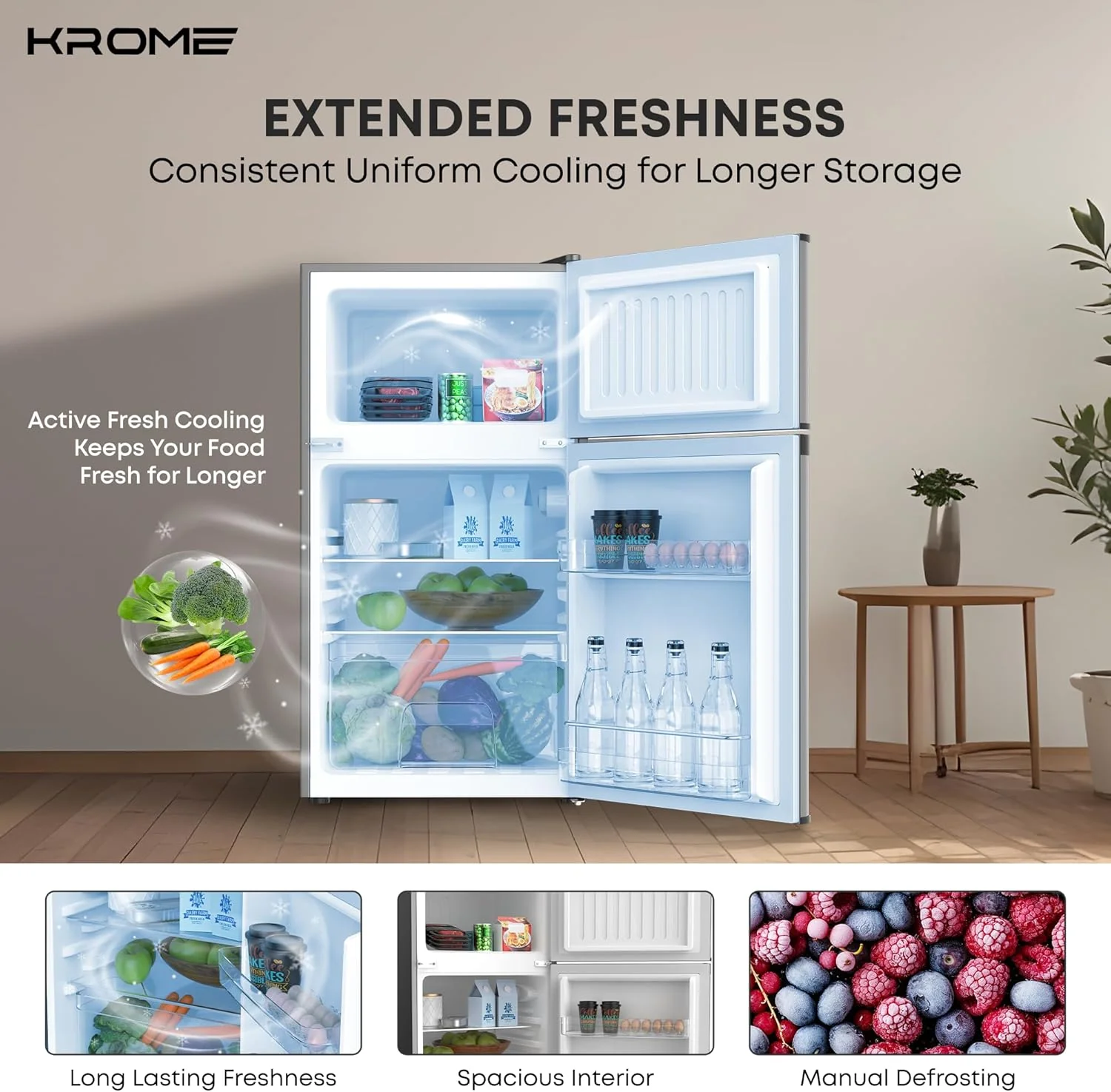 KROME 138L Double Door Refrigerator, KR-RF138DDSG - Image 5