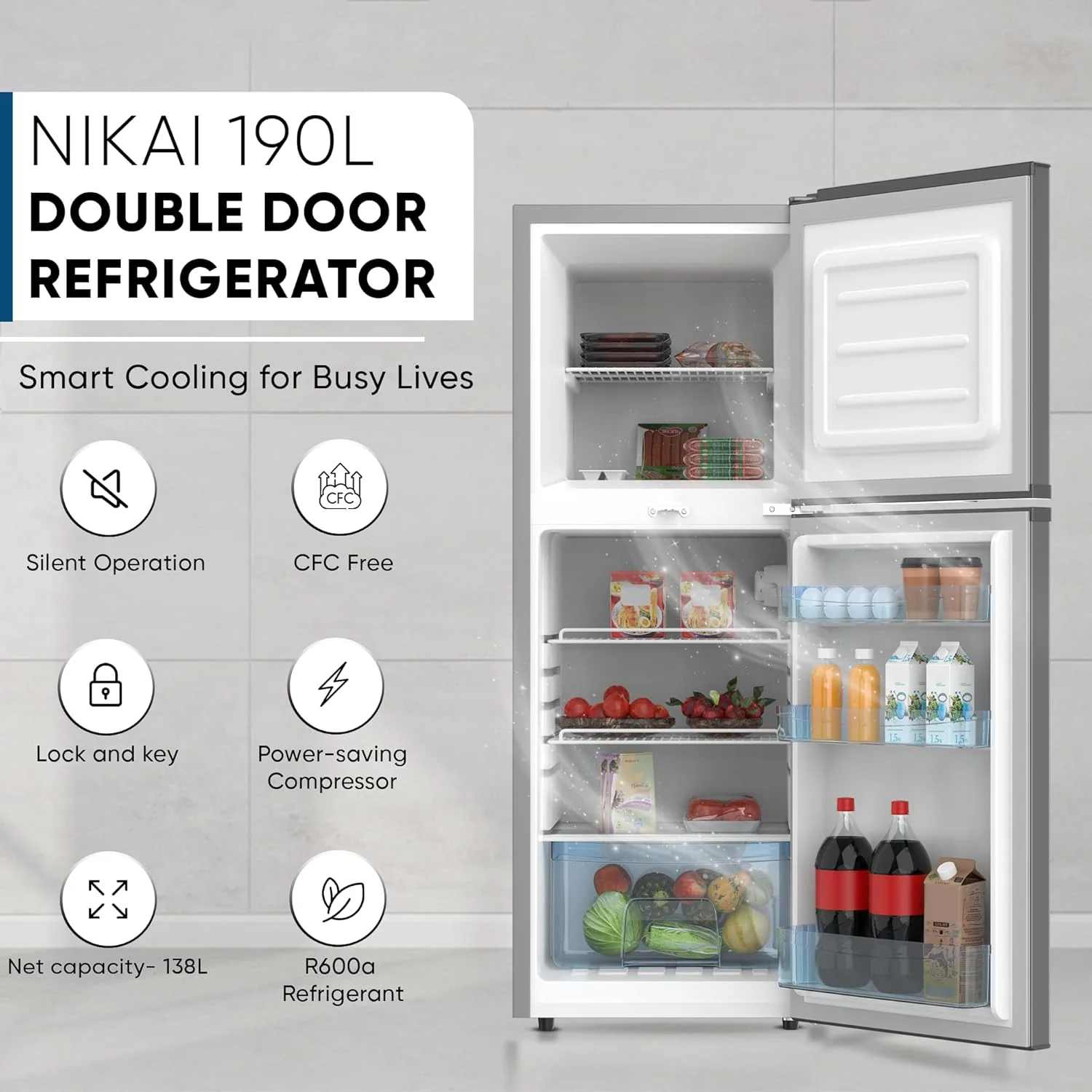 Nikai 190L Double Door Refrigerator, NRF190DN4S - Image 5