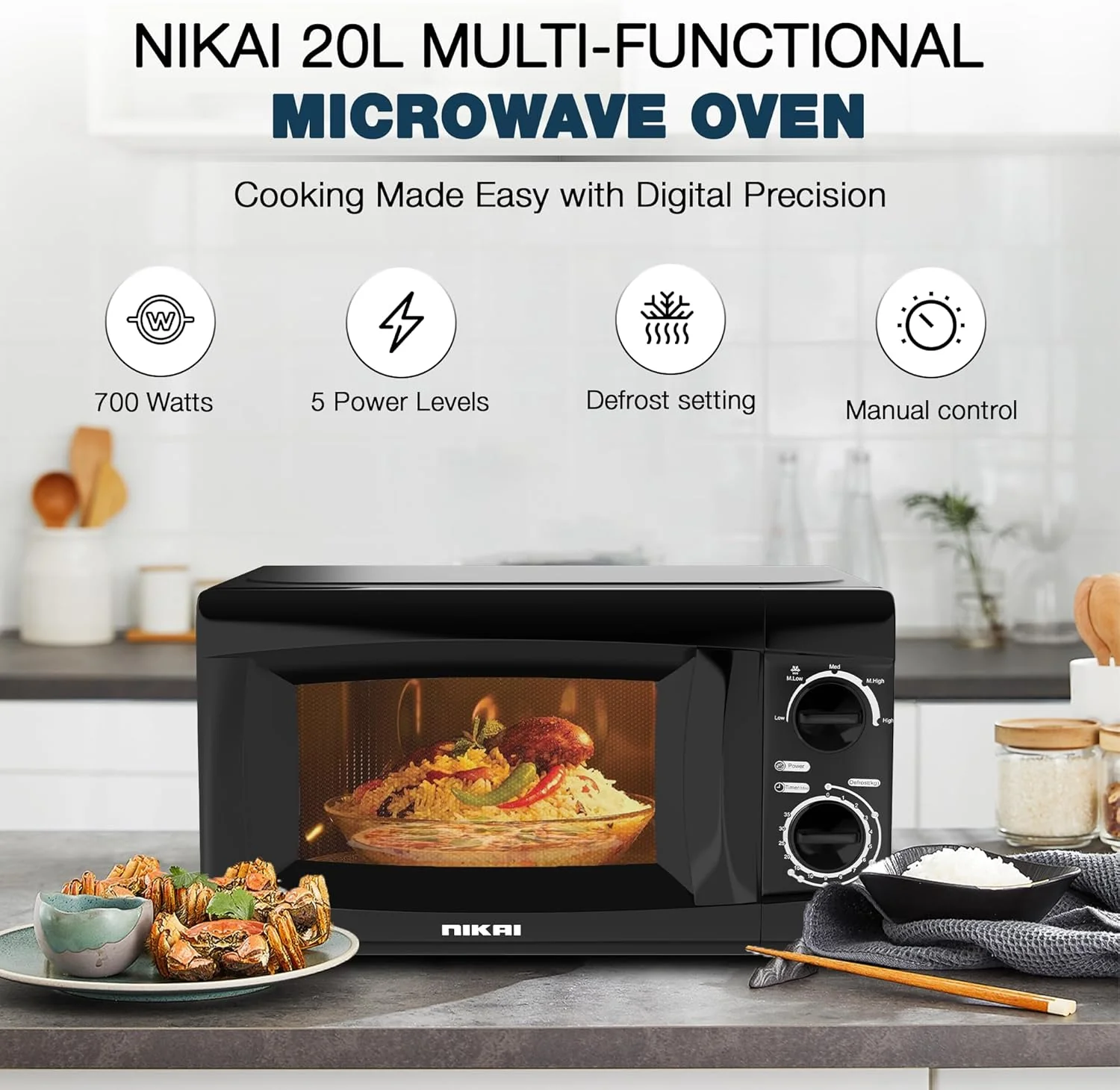 Nikai 20L Microwave Oven with Defrost Function, NMO616N1 - Image 3
