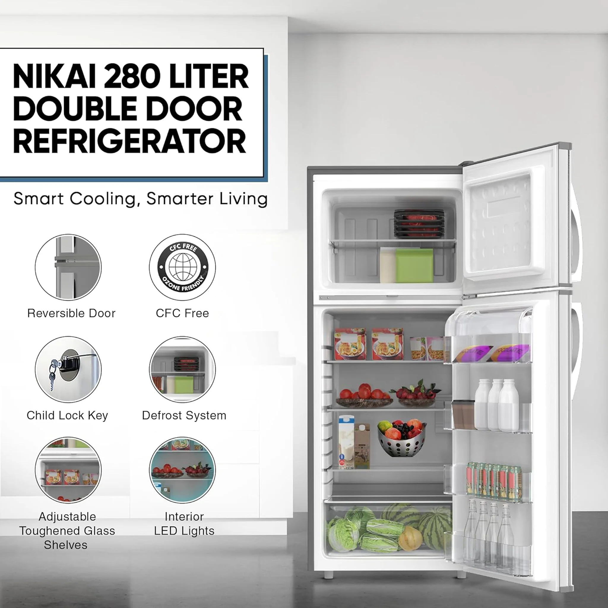 Nikai 280L Double Door Top Mount Refrigerator, NRF280DN5S - Image 2