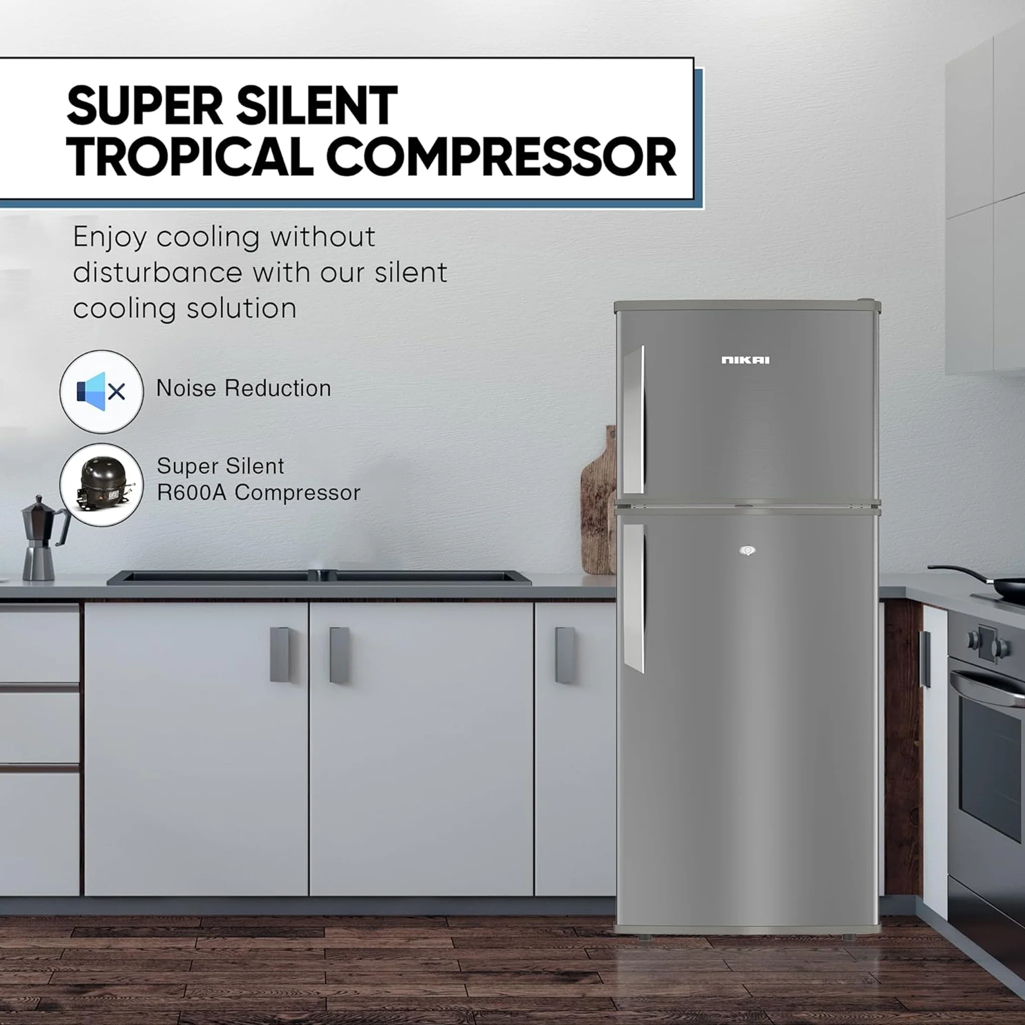Nikai 280L Double Door Top Mount Refrigerator, NRF280DN5S - Image 3