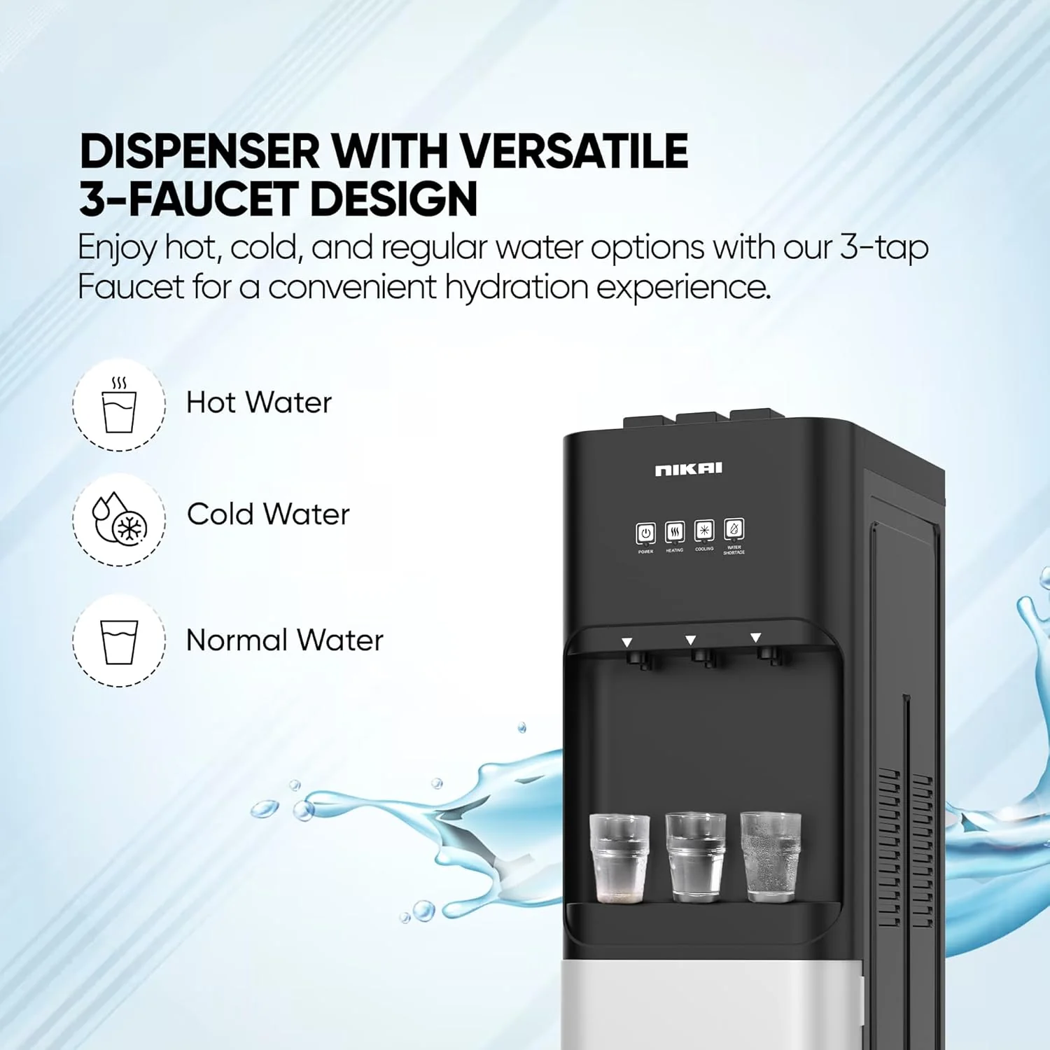 Nikai 3 Tap Bottom Loading Water Dispenser, NWD4000BS - Image 4