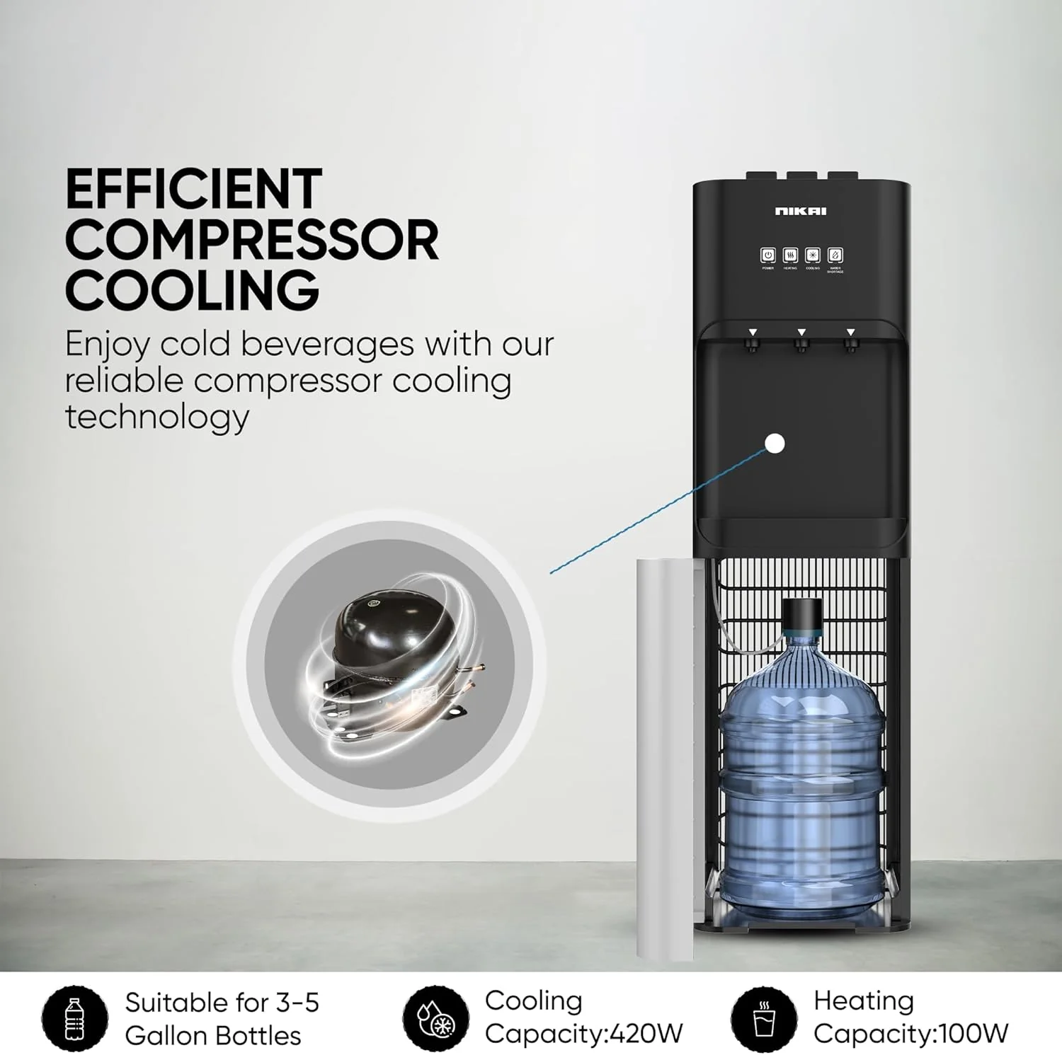 Nikai 3 Tap Bottom Loading Water Dispenser, NWD4000BS - Image 5