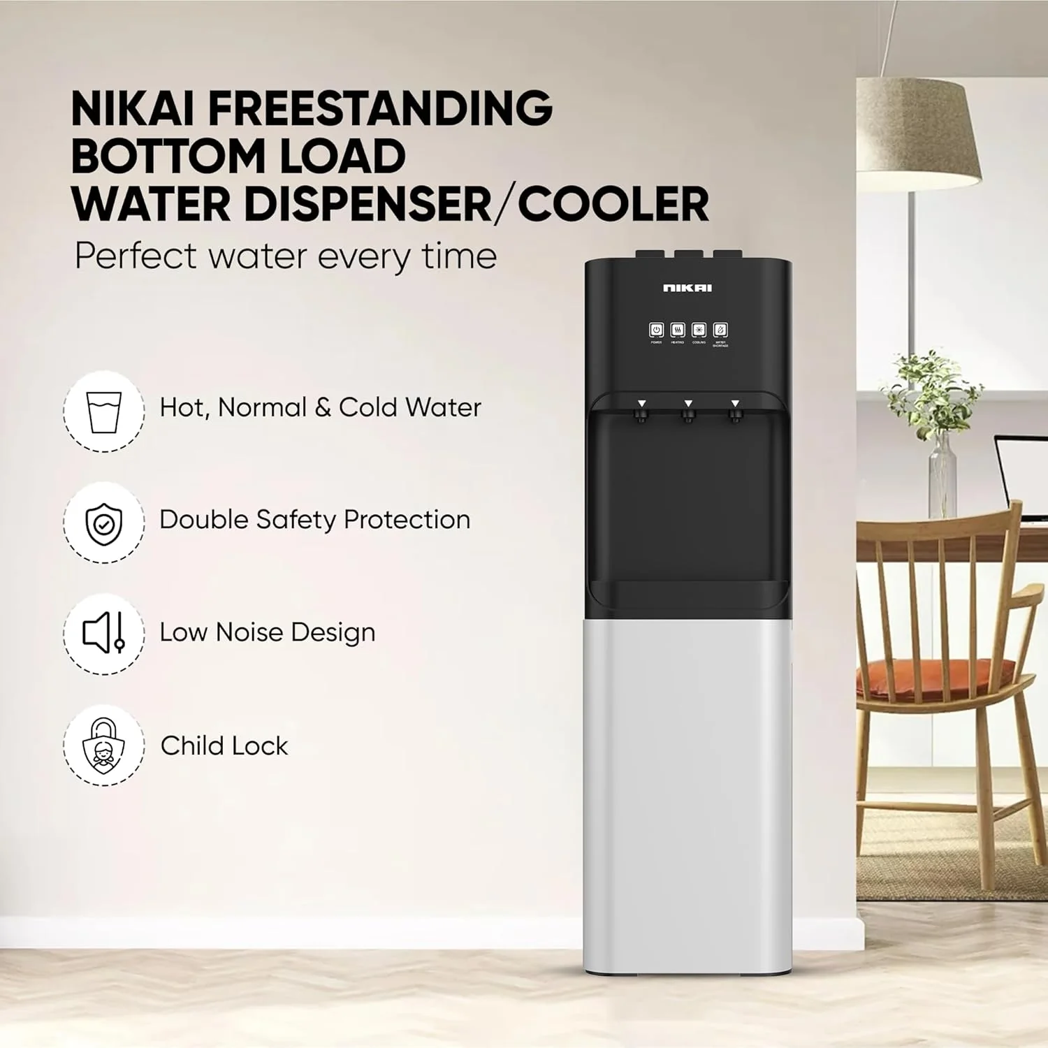 Nikai 3 Tap Bottom Loading Water Dispenser, NWD4000BS - Image 8