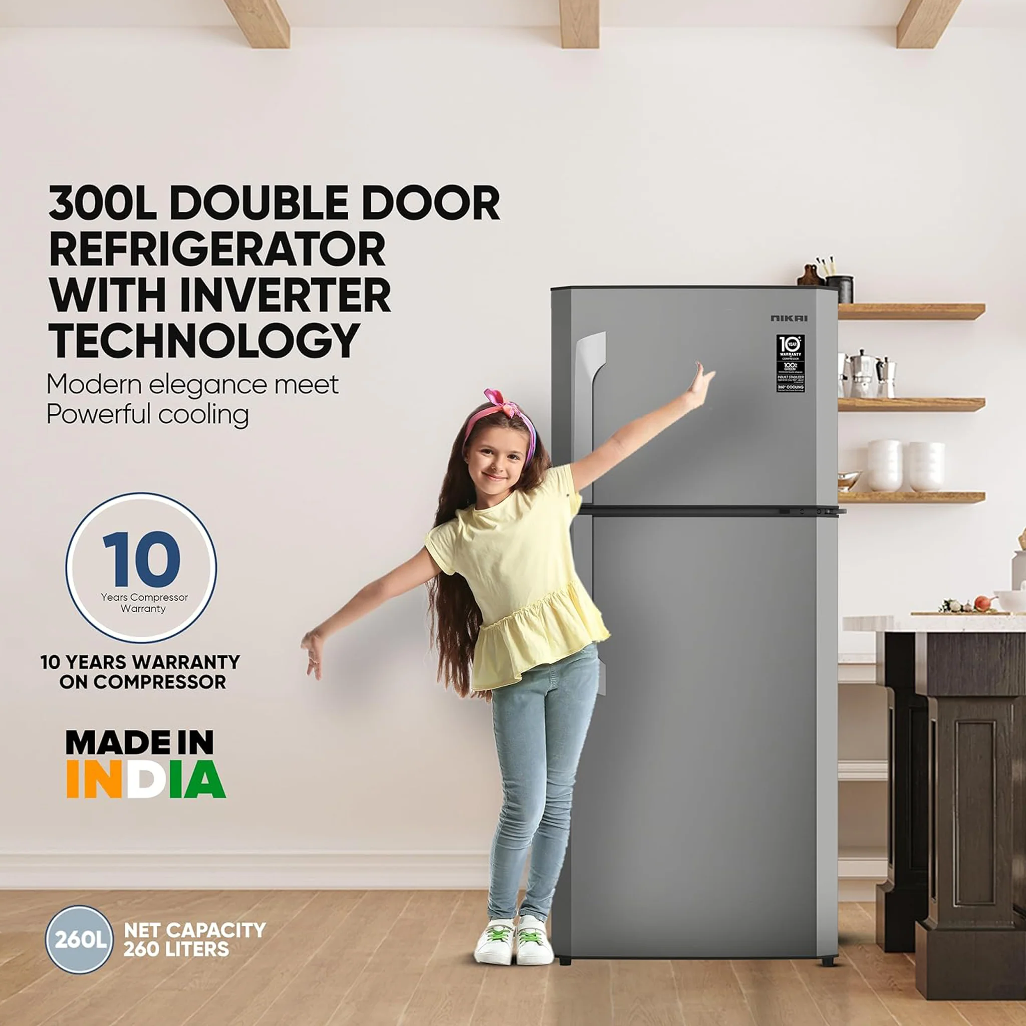 Nikai 300L Fully No Frost Double Door Refrigerator, NRF300FSS - Image 2