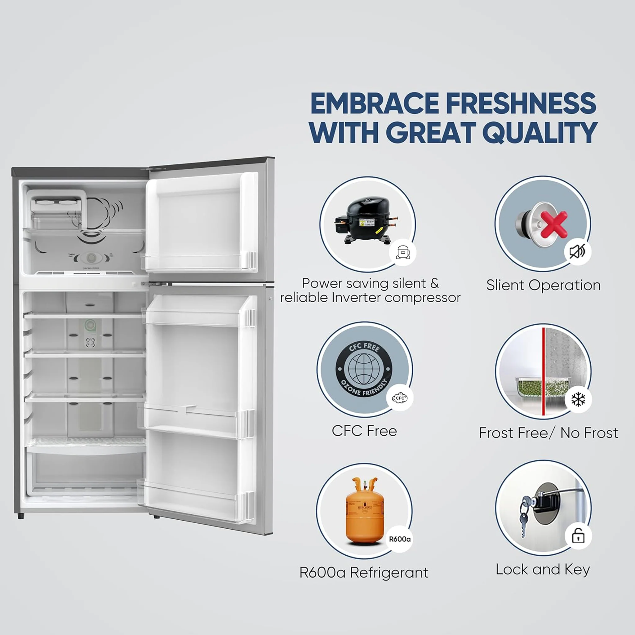Nikai 300L Fully No Frost Double Door Refrigerator, NRF300FSS - Image 3