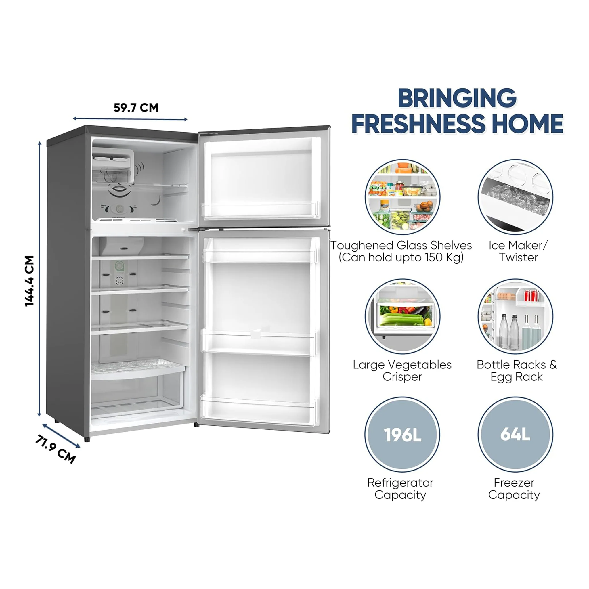 Nikai 300L Fully No Frost Double Door Refrigerator, NRF300FSS - Image 5