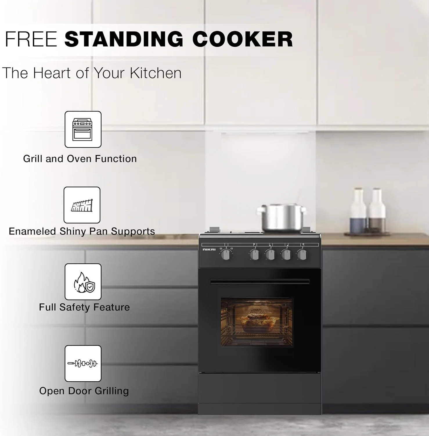 Nikai 50x55 Full Safety 4 Burner Gas Cooker, U3110NBFS - Image 4
