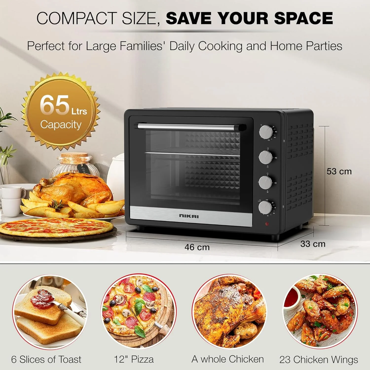 Nikai 65L Electric Oven with Adjustable Temperature, NT6500SRC2 - Image 3