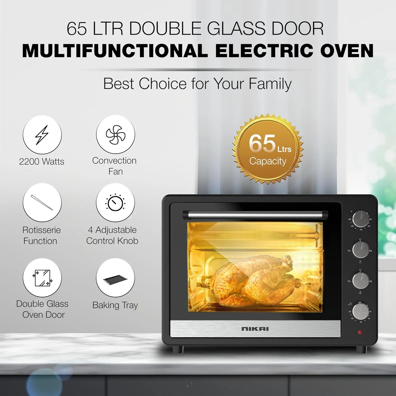 Nikai 65L Electric Oven with Adjustable Temperature, NT6500SRC2 - Image 4