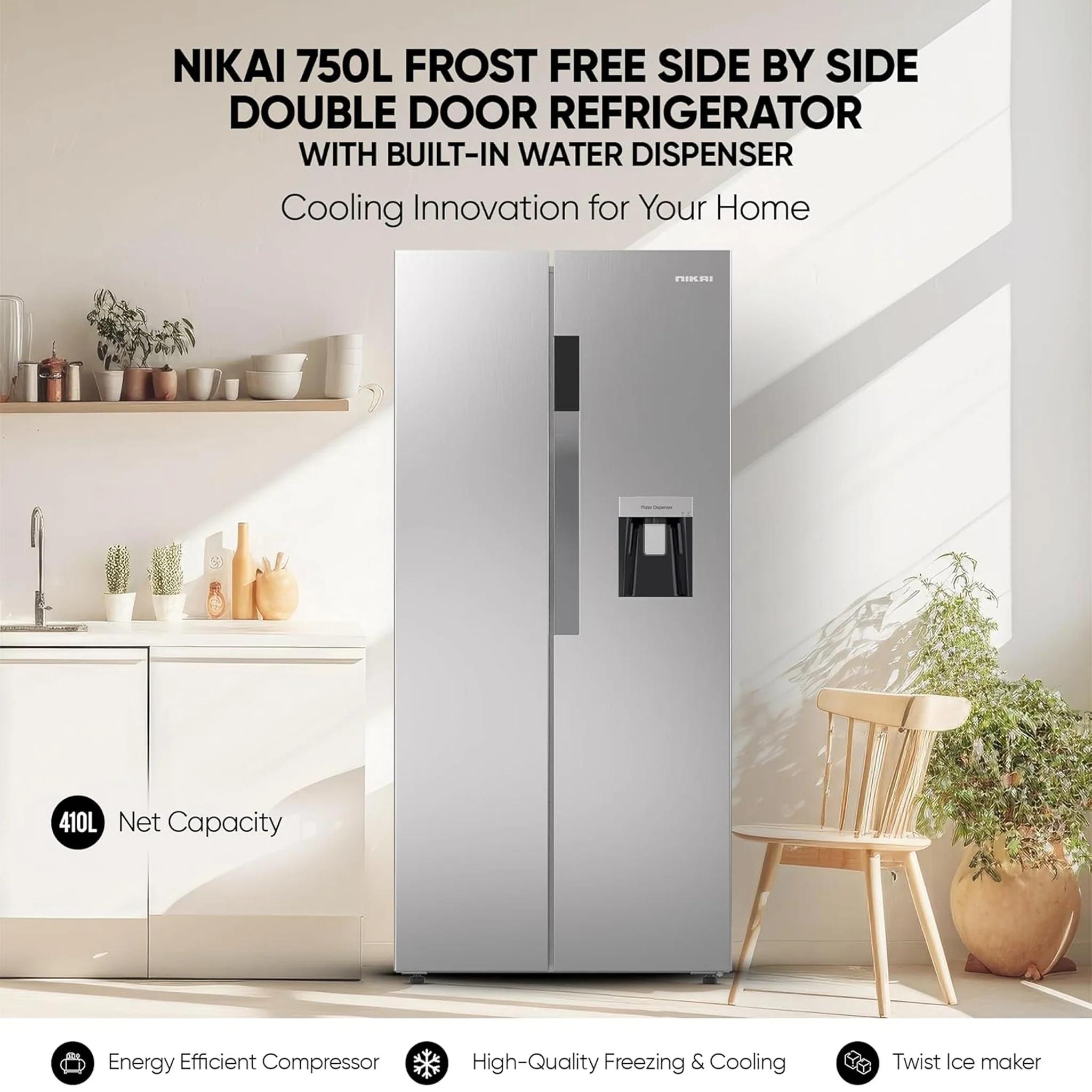 Nikai 750L Side by Side Refrigerator, NRF750SBSD5 - Image 4
