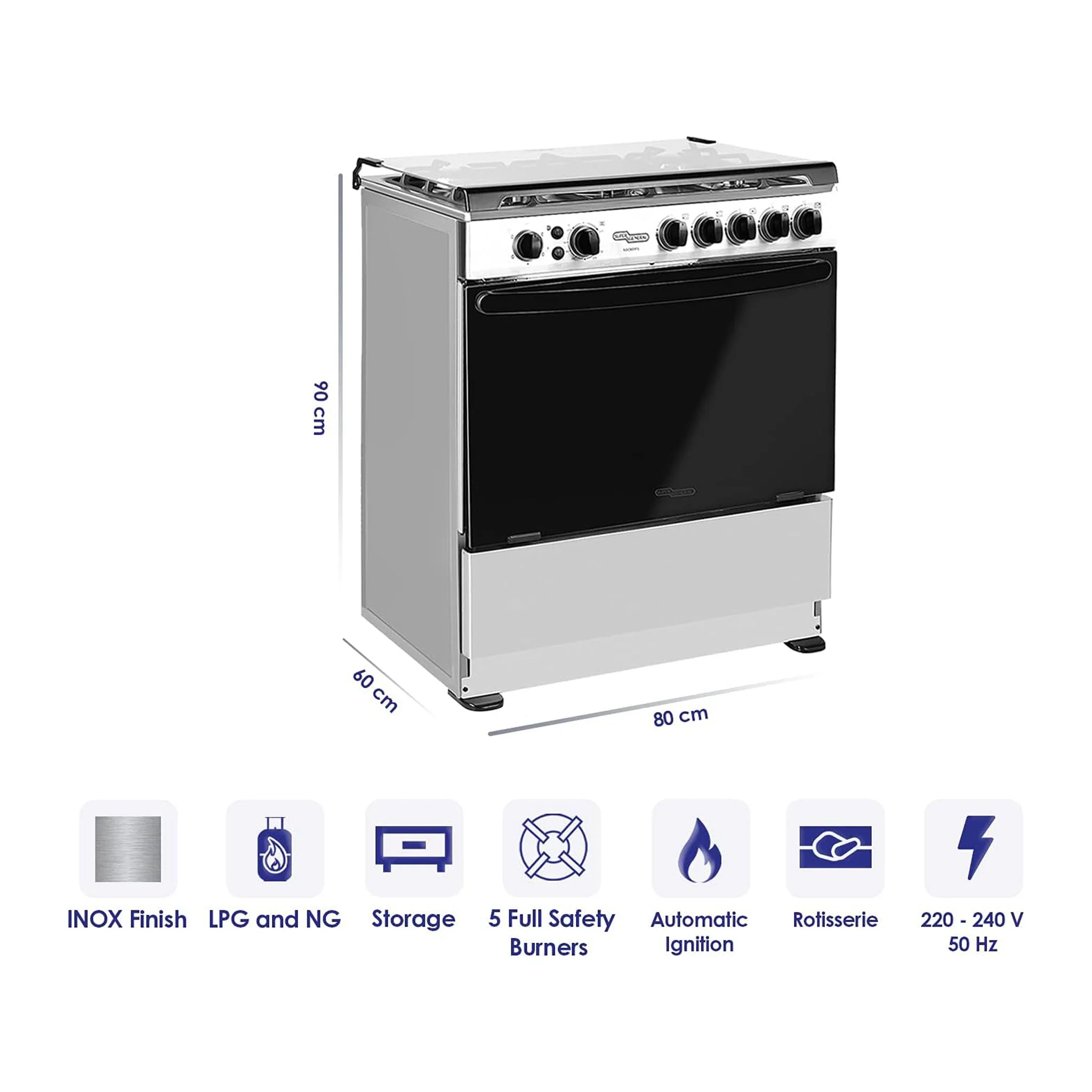 Nikai 90x60cm 5 Burner Freestanding Gas Cooker, U9063FS - Image 3