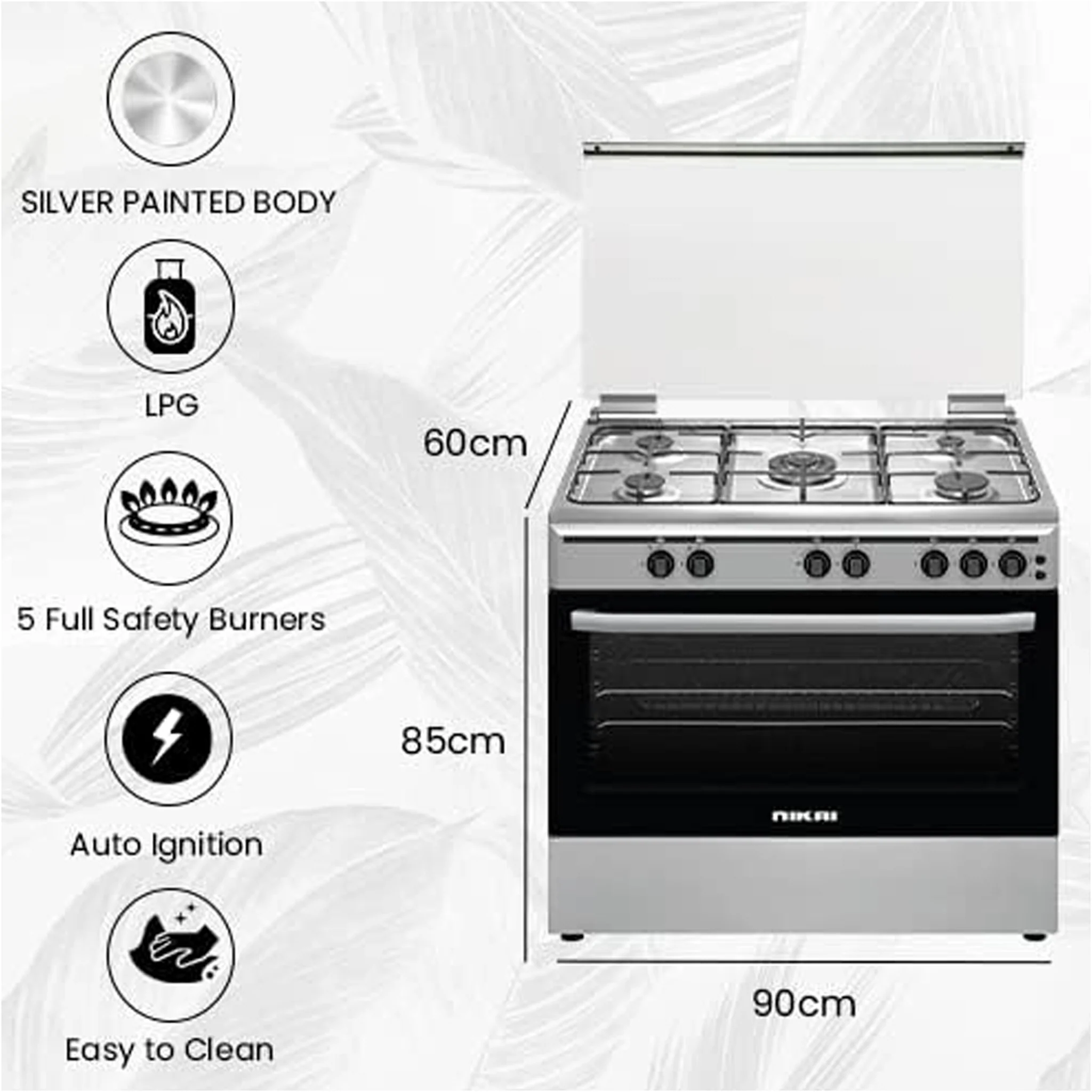 Nikai 90x60cm 5 Burner Freestanding Gas Cooker, U9063FS - Image 9