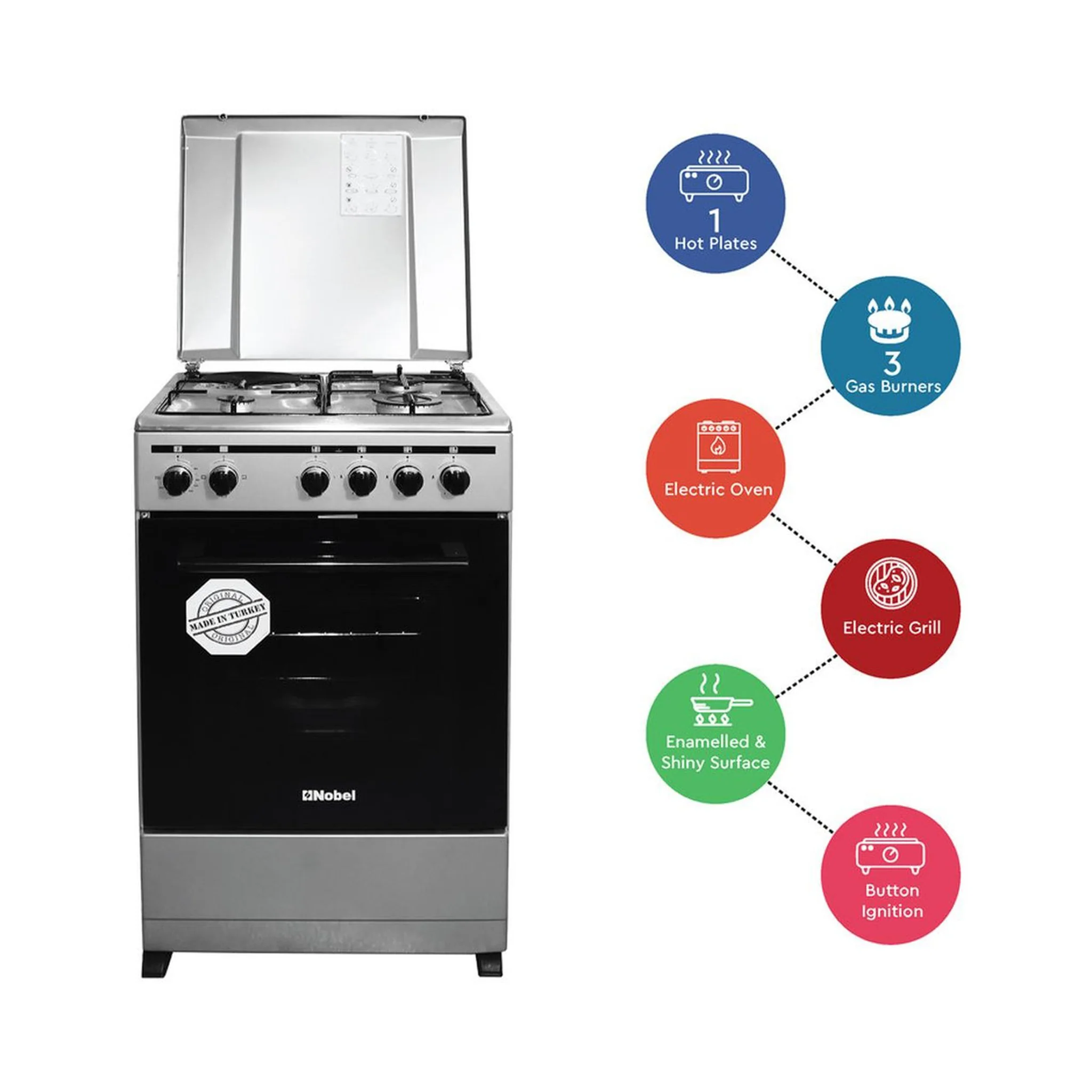Nobel 50×50 cm 3 Gas Burners Gas 1 Hot Plate Electric Oven, NGC5300-S - Image 3