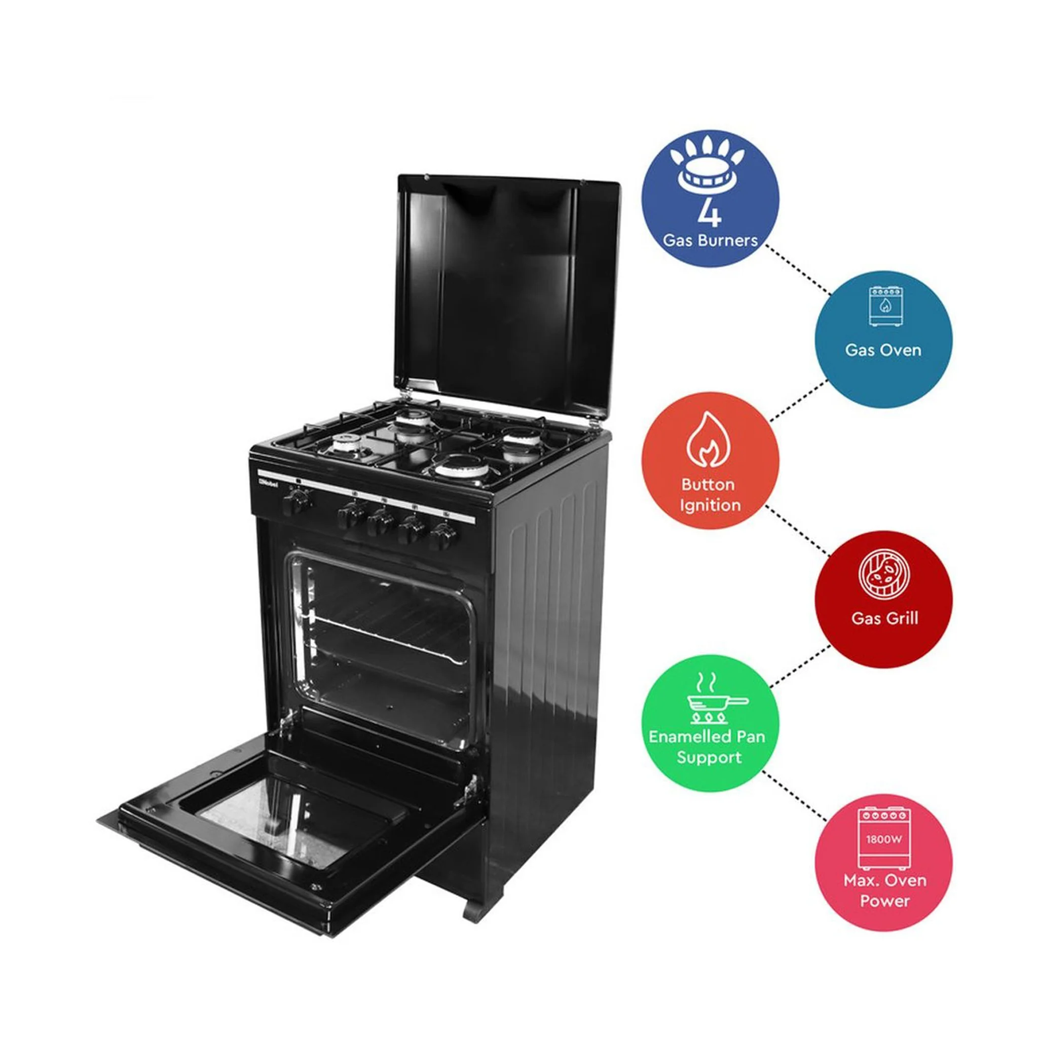 Nobel 50X50 4 Burner Gas Cooker, NGC5000-BK - Image 3