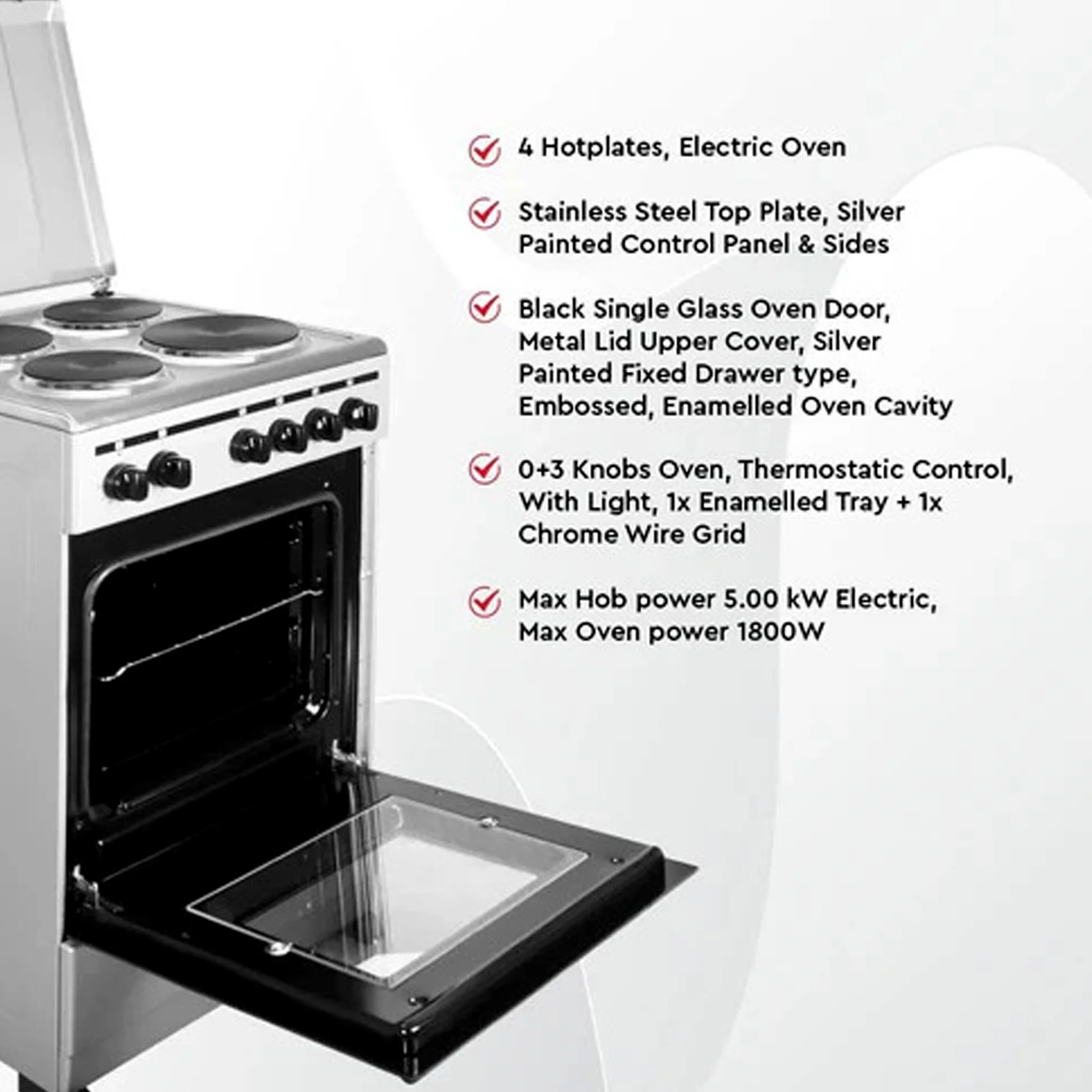 Nobel 50X50 Cm 4 Burner Electric Cooker, NGC5400-S - Image 4