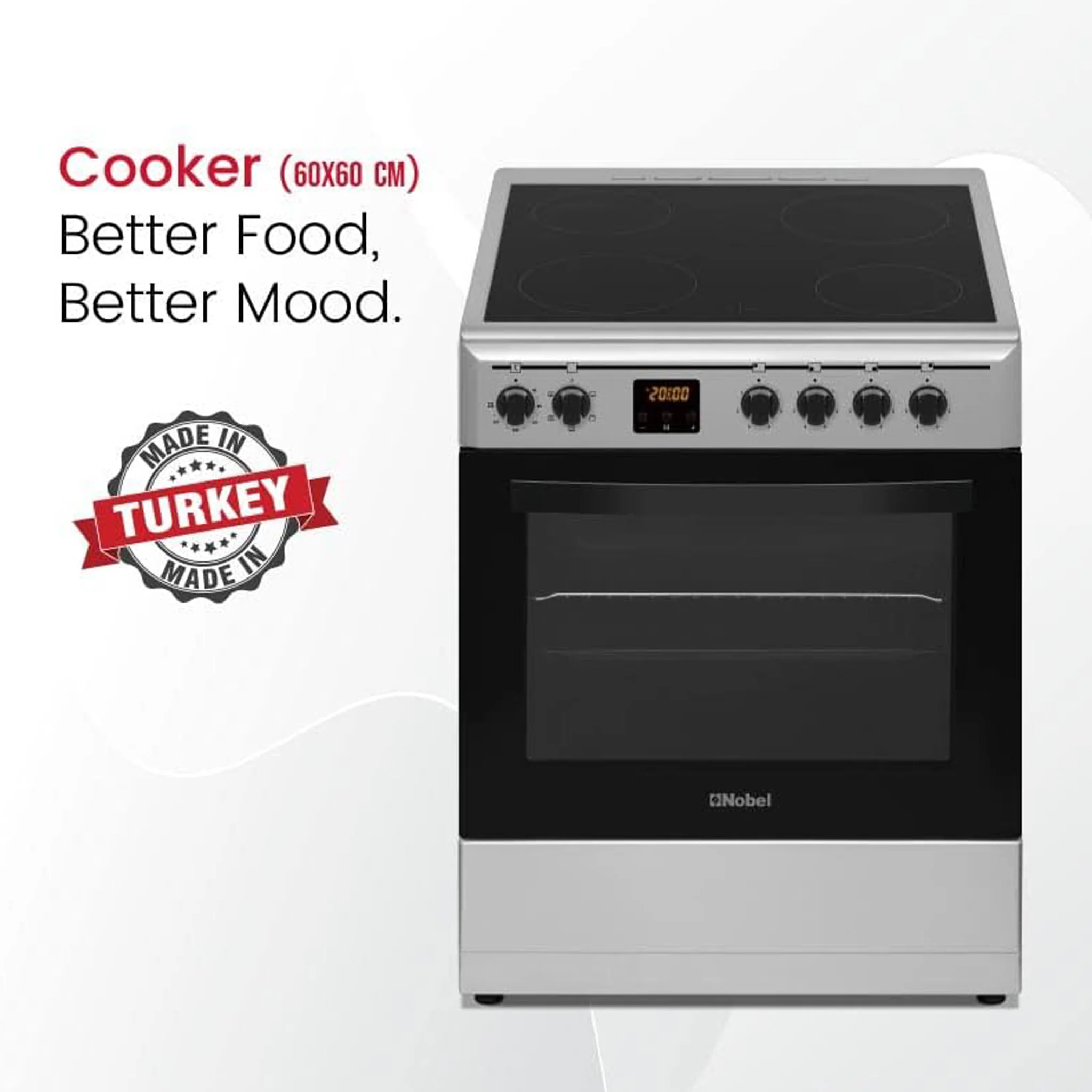 Nobel 60 x 60 Ceramic Cooker with Electric Grill & Oven, NGC60VTC - Image 2