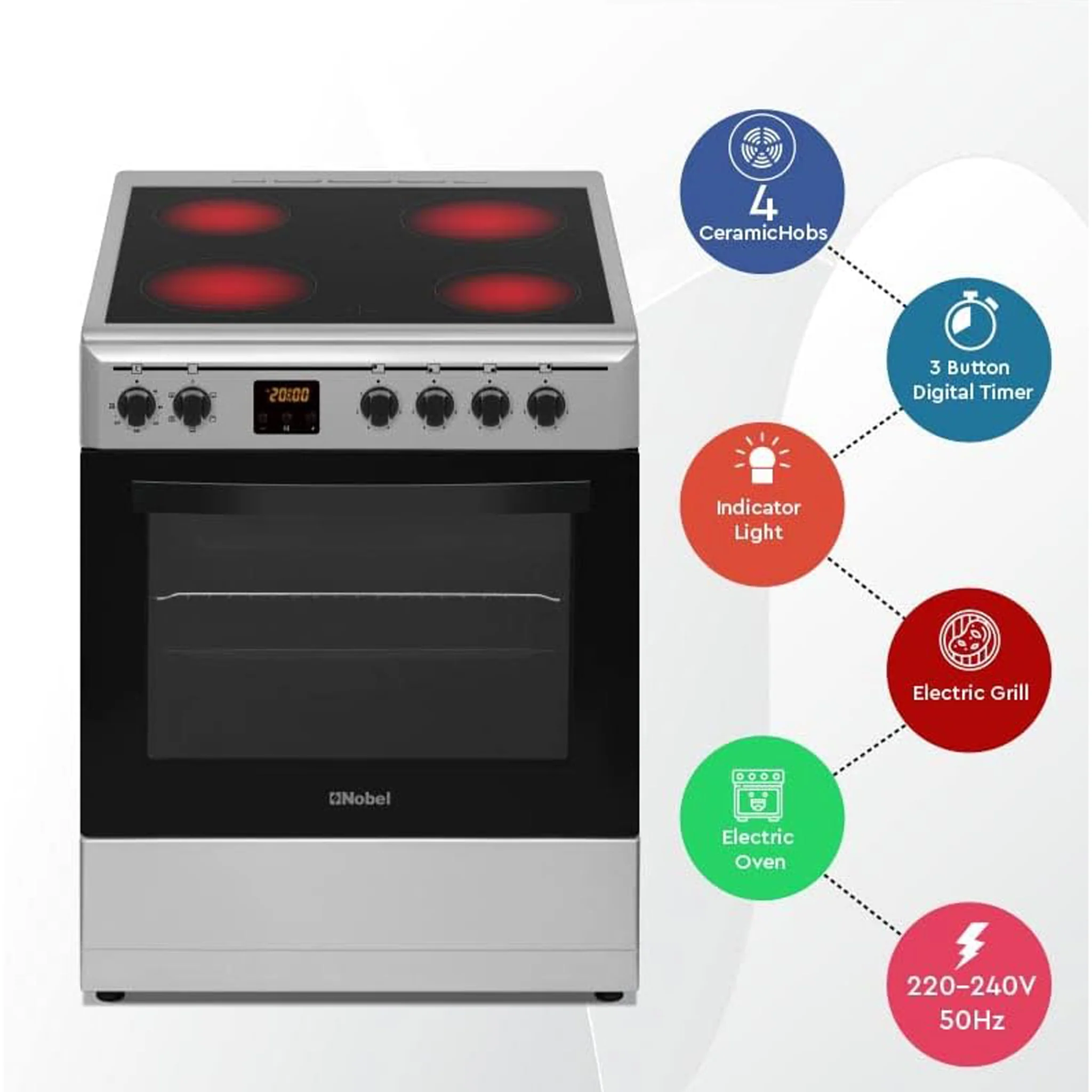Nobel 60 x 60 Ceramic Cooker with Electric Grill & Oven, NGC60VTC - Image 4