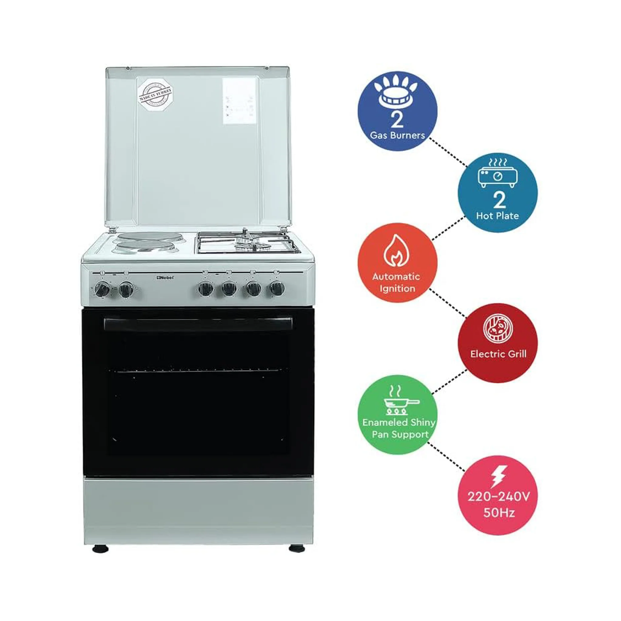 Nobel 60X60 Cm 2 Hot Plate and 2 Gas Cooker, NGC7222 - Image 4
