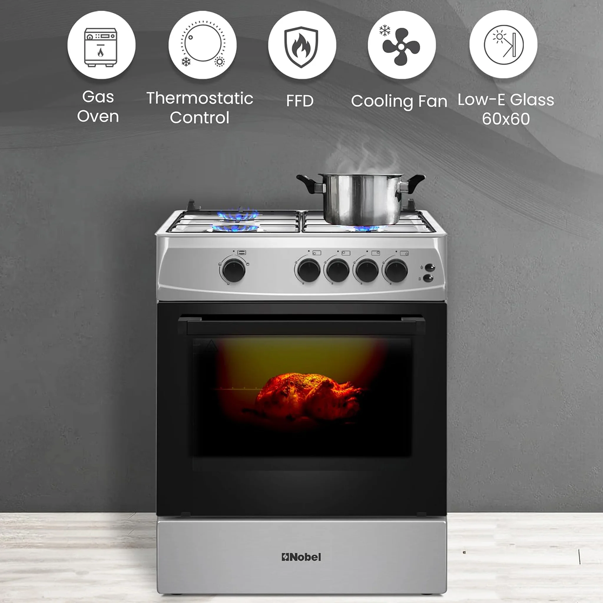 Nobel 60X60Cm 4 Burner Cooking Range, NGC6611 - Image 4