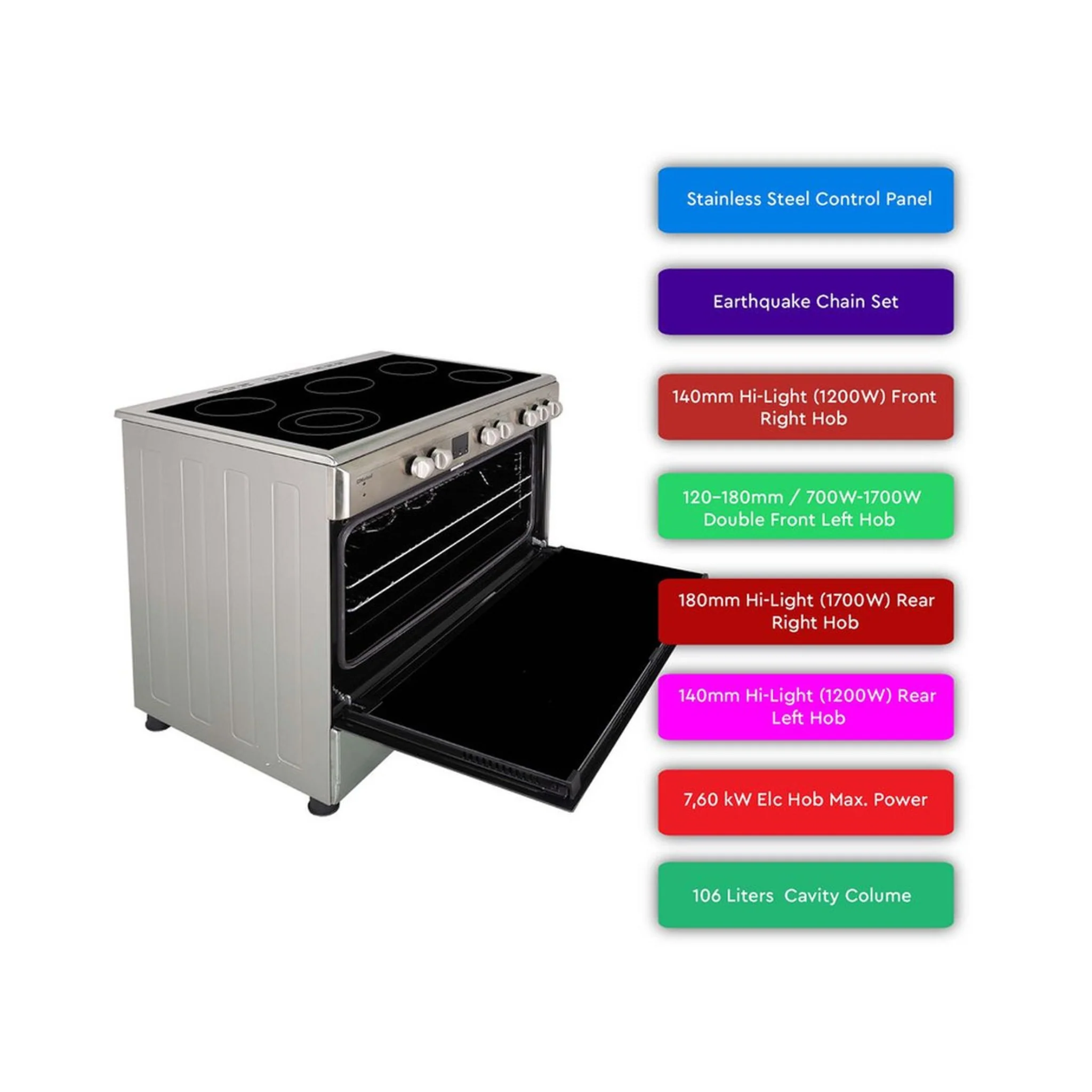 Nobel 90x60 Ceramic 5 Burner Electric Ceramic Cooking Range, NGC90VTC - Image 2