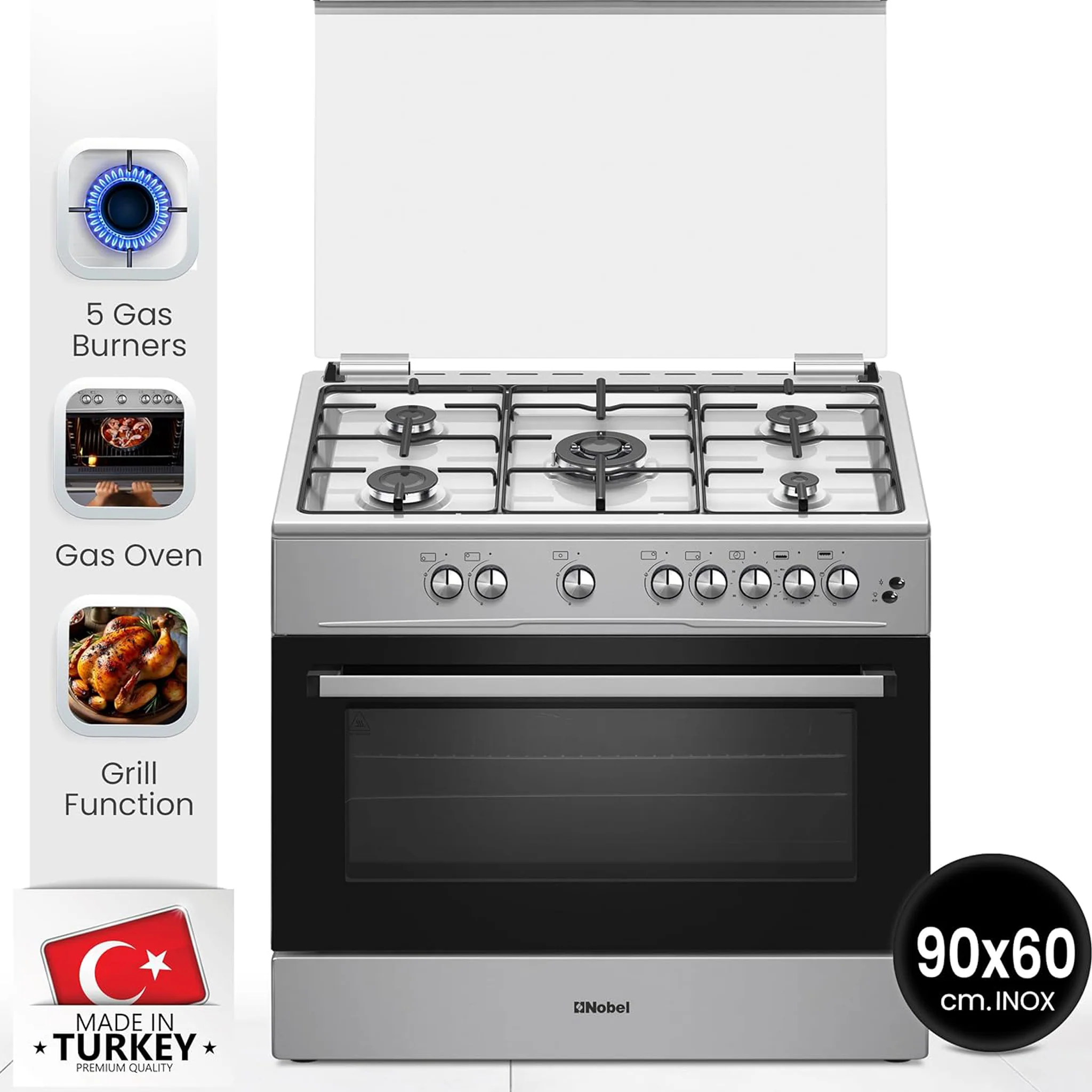 Nobel 90X60 Cm 5 Burner Cooking Range, NGC9699I - Image 3