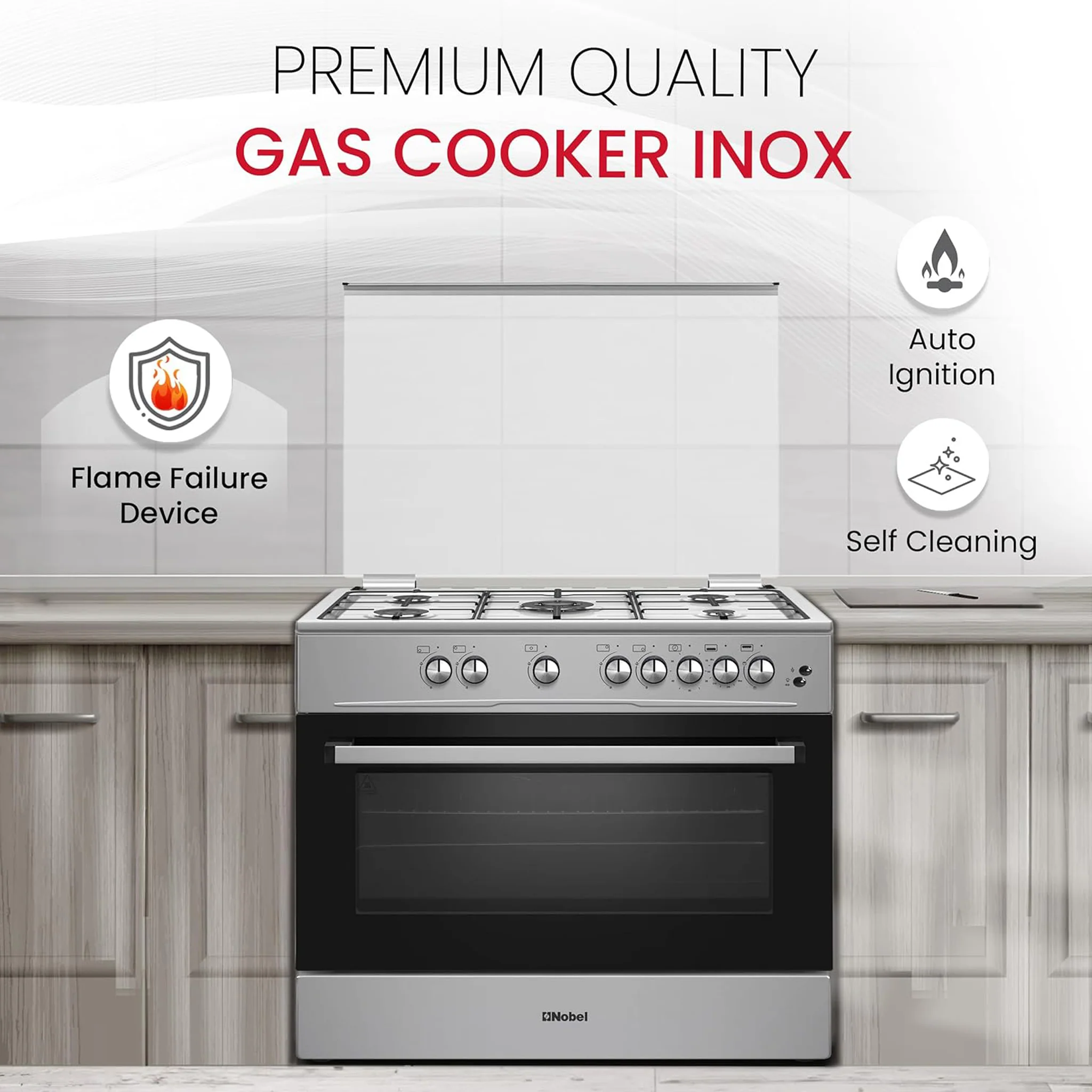 Nobel 90X60 Cm 5 Burner Cooking Range, NGC9699I - Image 4