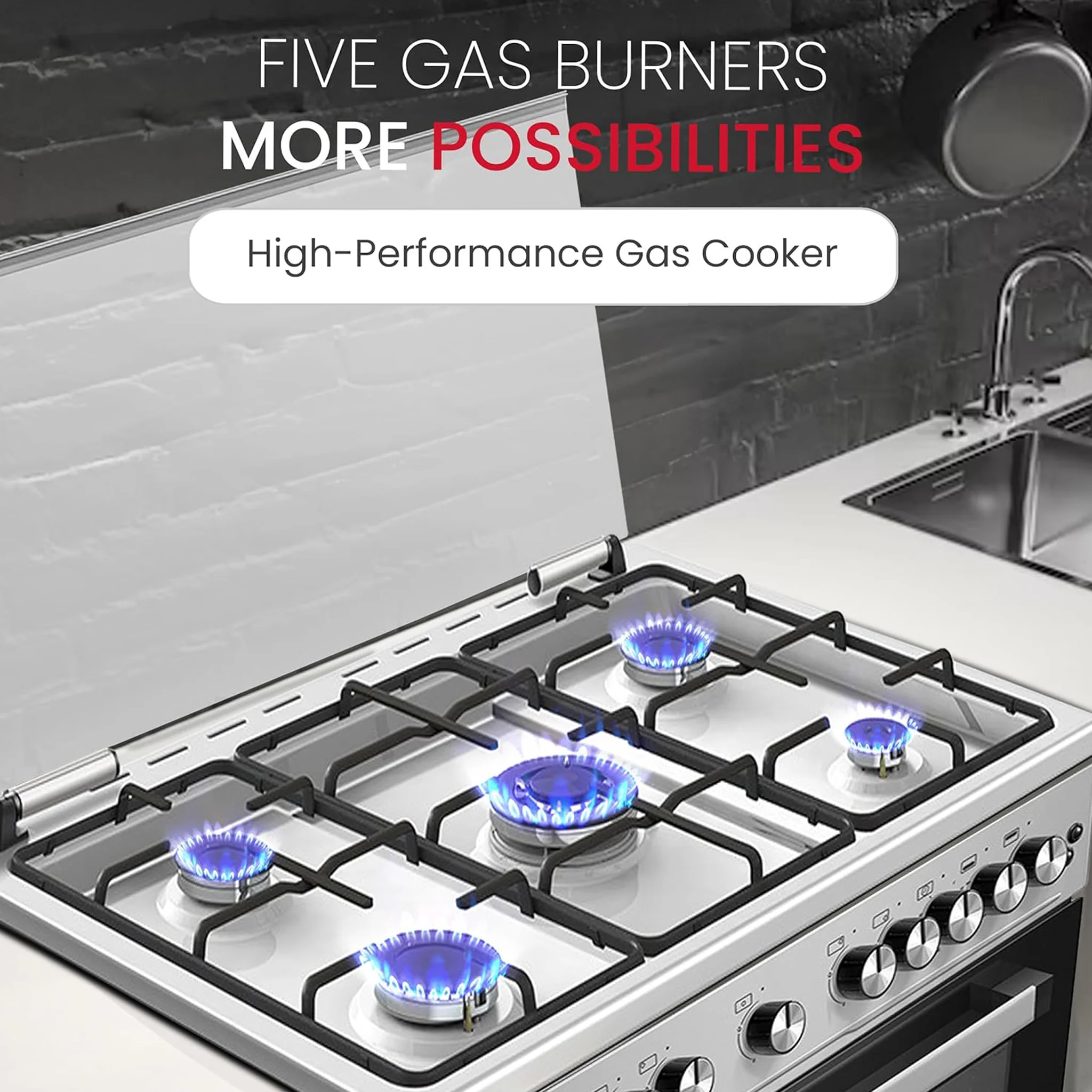 Nobel 90X60 Cm 5 Burner Cooking Range, NGC9699I - Image 7