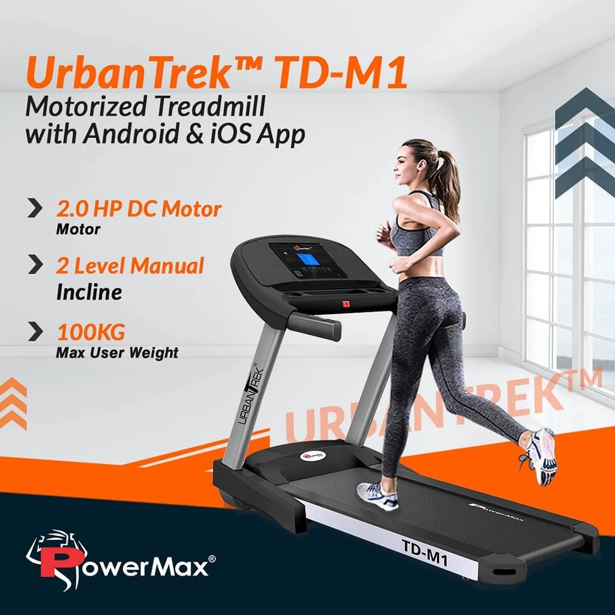 PowerMax 4HP Motorized Plug and Run Treadmill, TD-M1 - Image 2