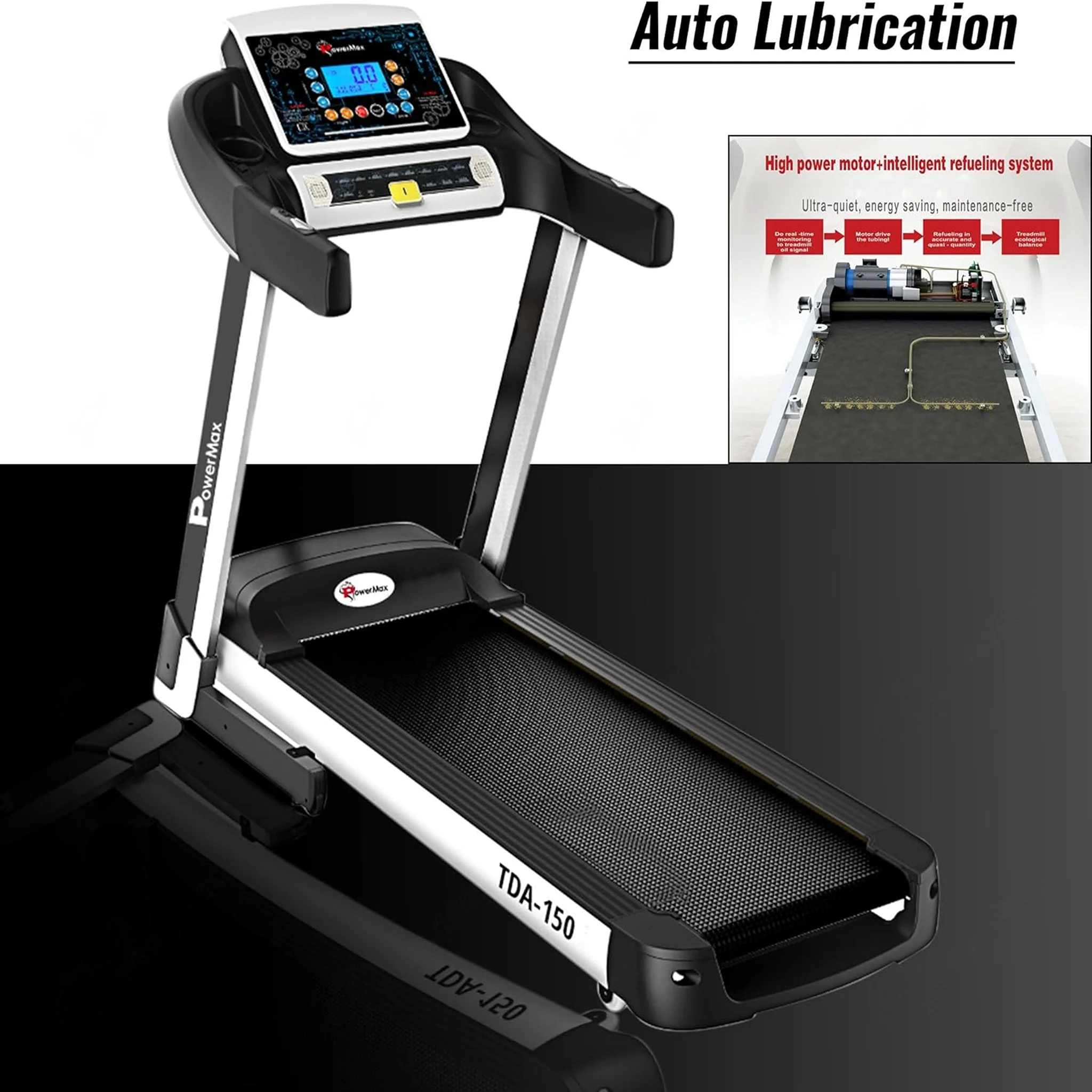 PowerMax 5HP Treadmill with Auto Incline & Hydraulic Softdrop, TDA-150 - Image 6