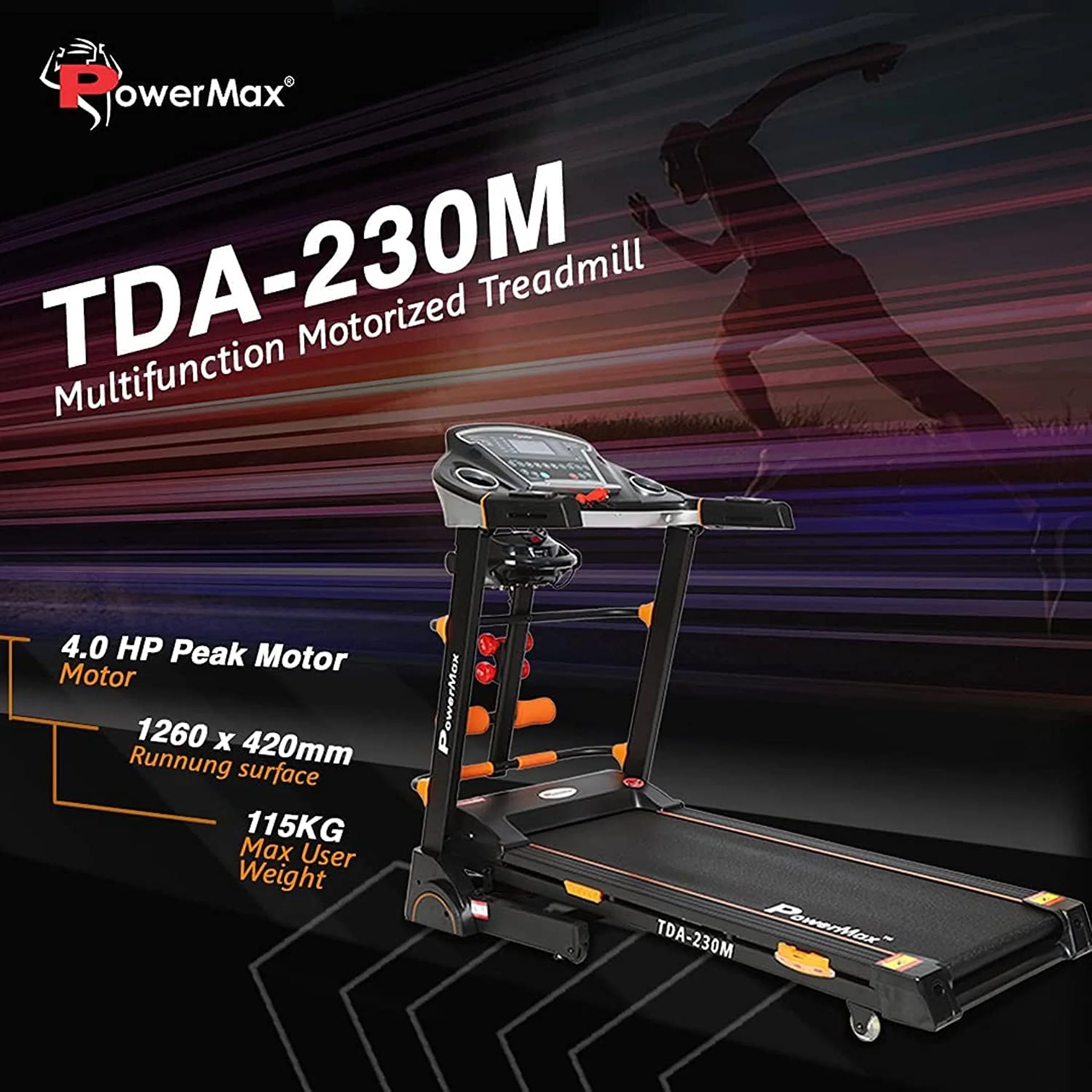 PowerMax Automatic Incline, & Semi-Auto Lubrication Treadmill, TDA-230M - Image 2