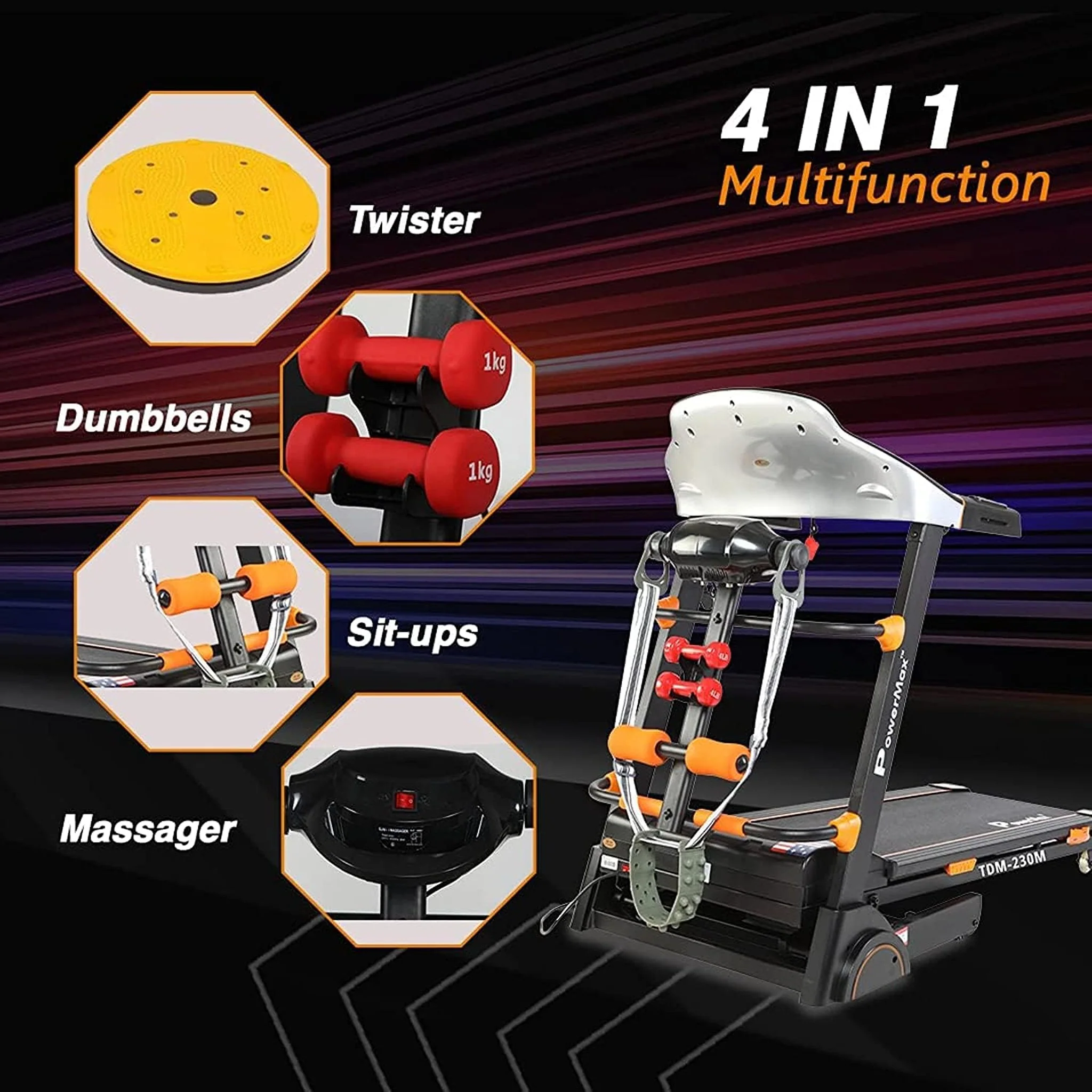 PowerMax Automatic Incline, & Semi-Auto Lubrication Treadmill, TDA-230M - Image 3