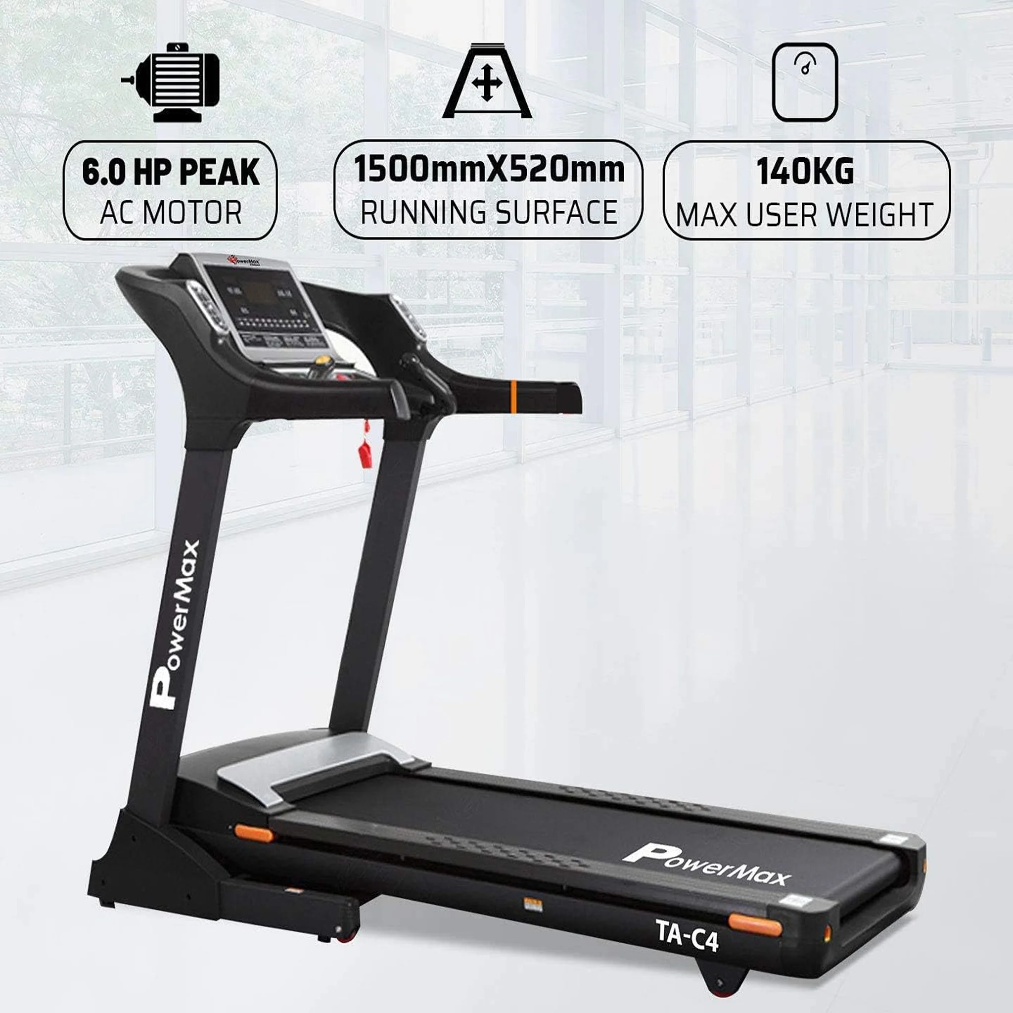 PowerMax Commercial & Automatic Incline Motorized Treadmill, TA-C4 - Image 4